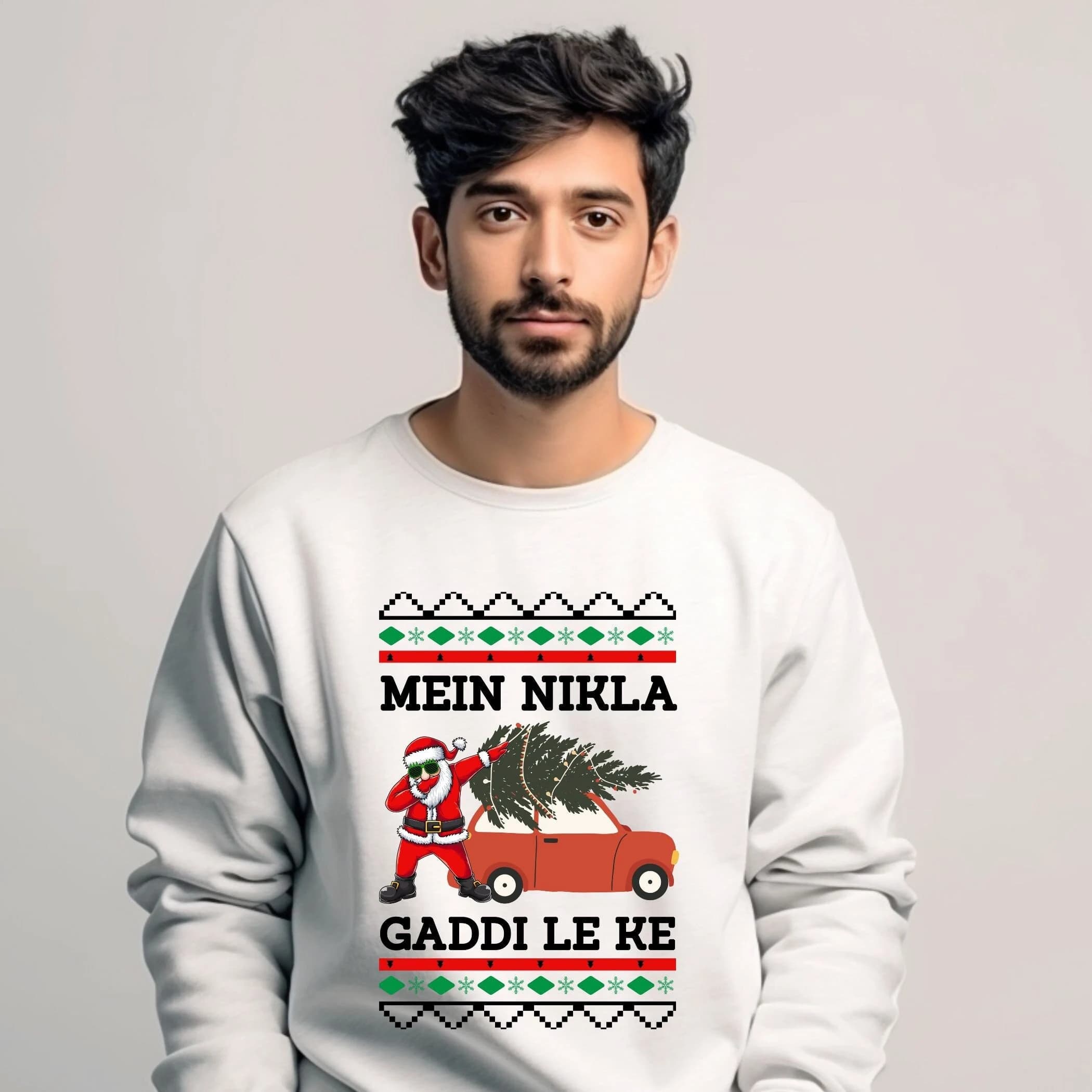 Desi Santa Ugly Christmas Sweatshirt, Indian Xmas Gift, Punjabi Christmas Sweater, Funny Desi Jumper, Brown Santa, Unisex Pullover