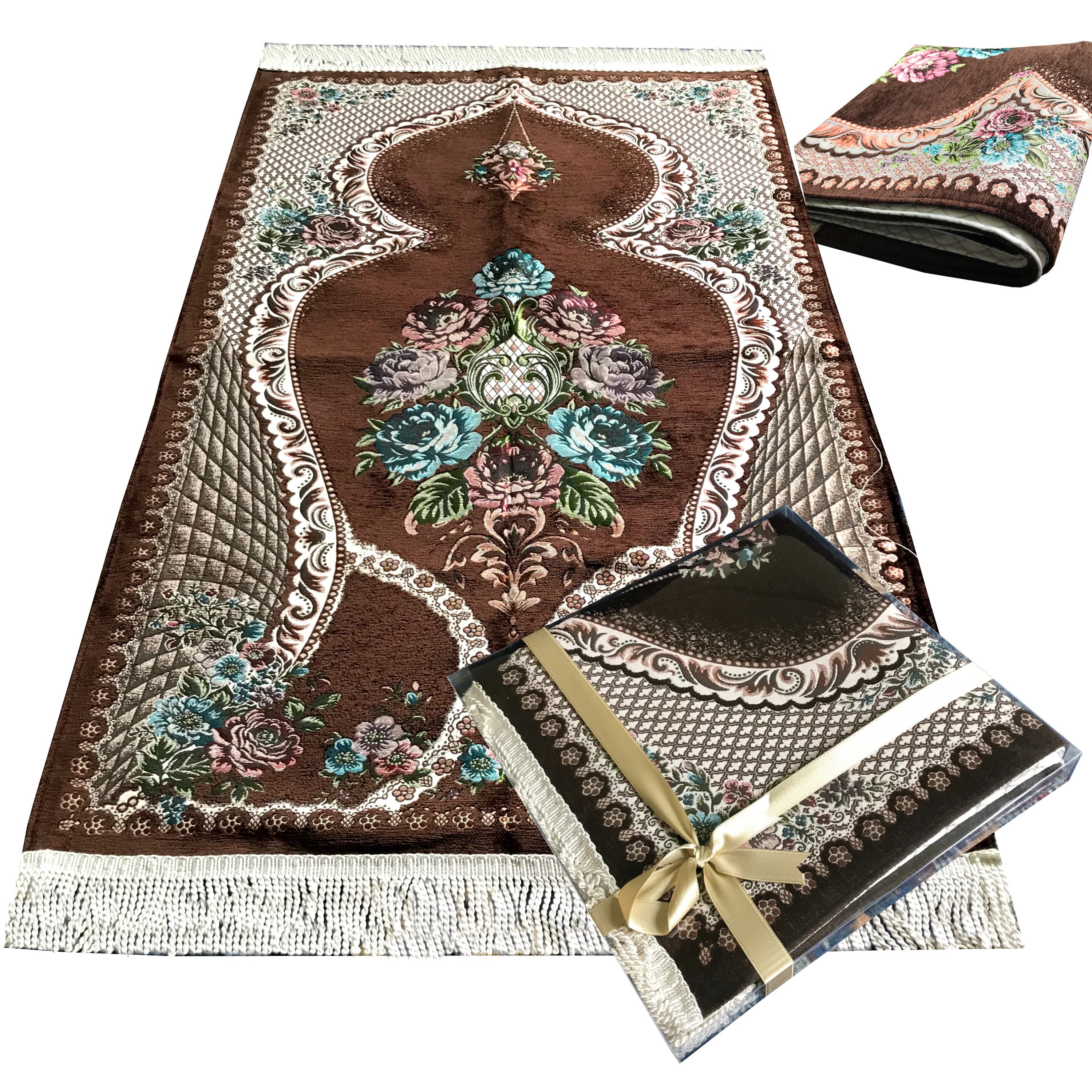 Premium Quality, Embroidered Floral Prayer Rug ( 950g ) Lined Thick Prayer Mat/Janamaz with Gift Box - image 5