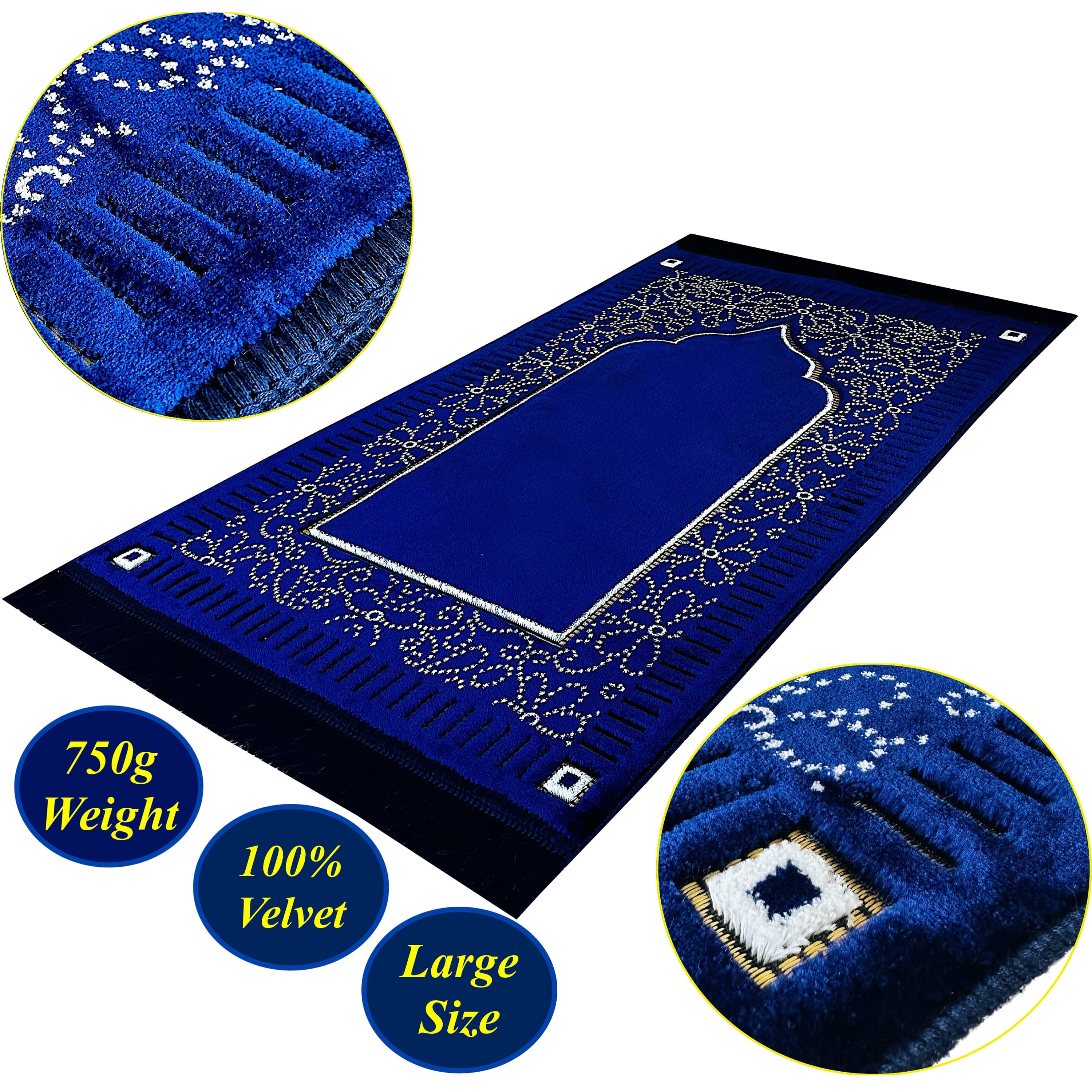 New Mihrab Style Velvet Prayer Rug (750g)-Large Prayer Mat / Janamaz |  Size: 110x70 cm - Made in Turkey - image 3