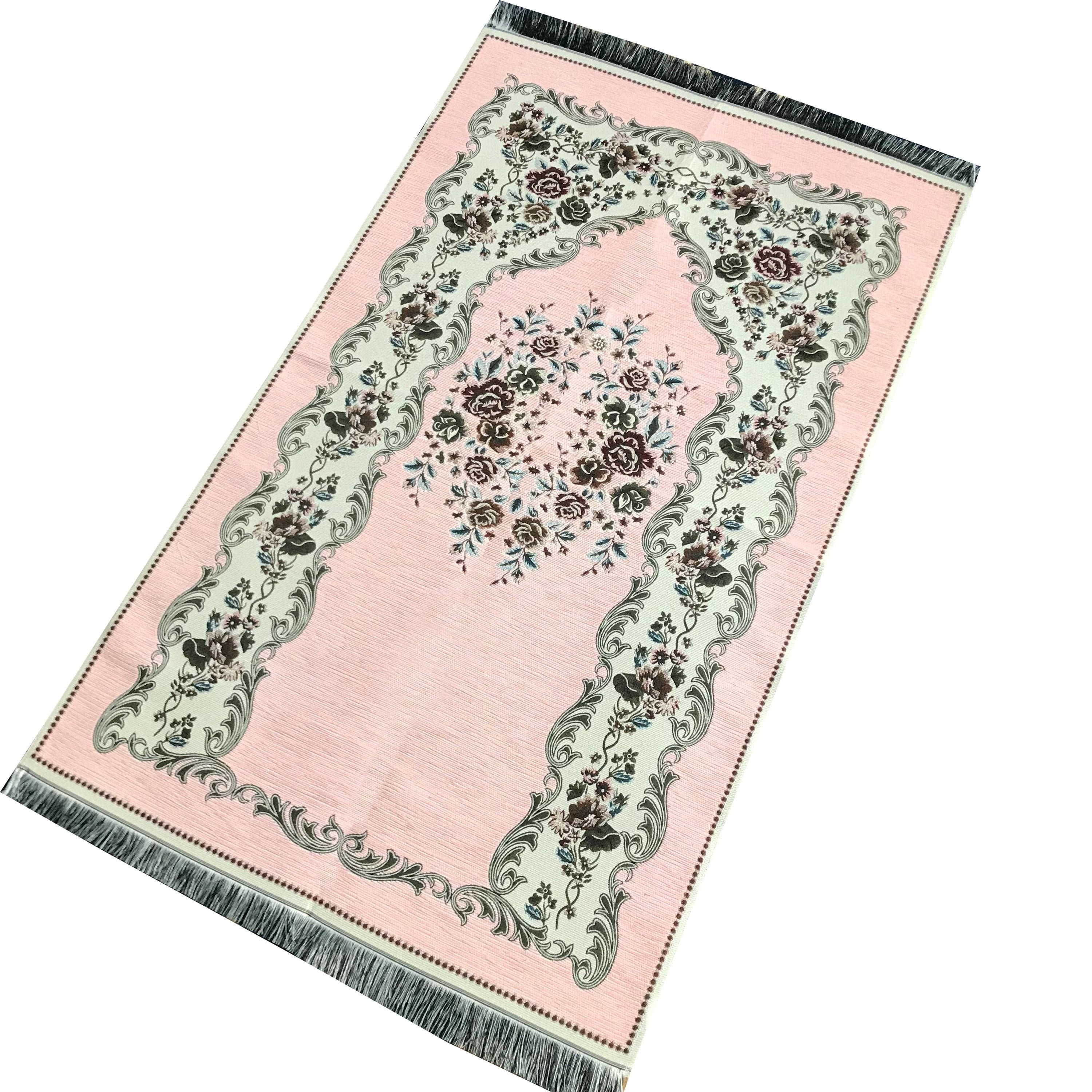 Chenille Luxury Floral  Prayer Rug (Adult)-Large Prayer Mat / Janamaz - Pink |  Size: 125 x 67 cm - Made in Turkey