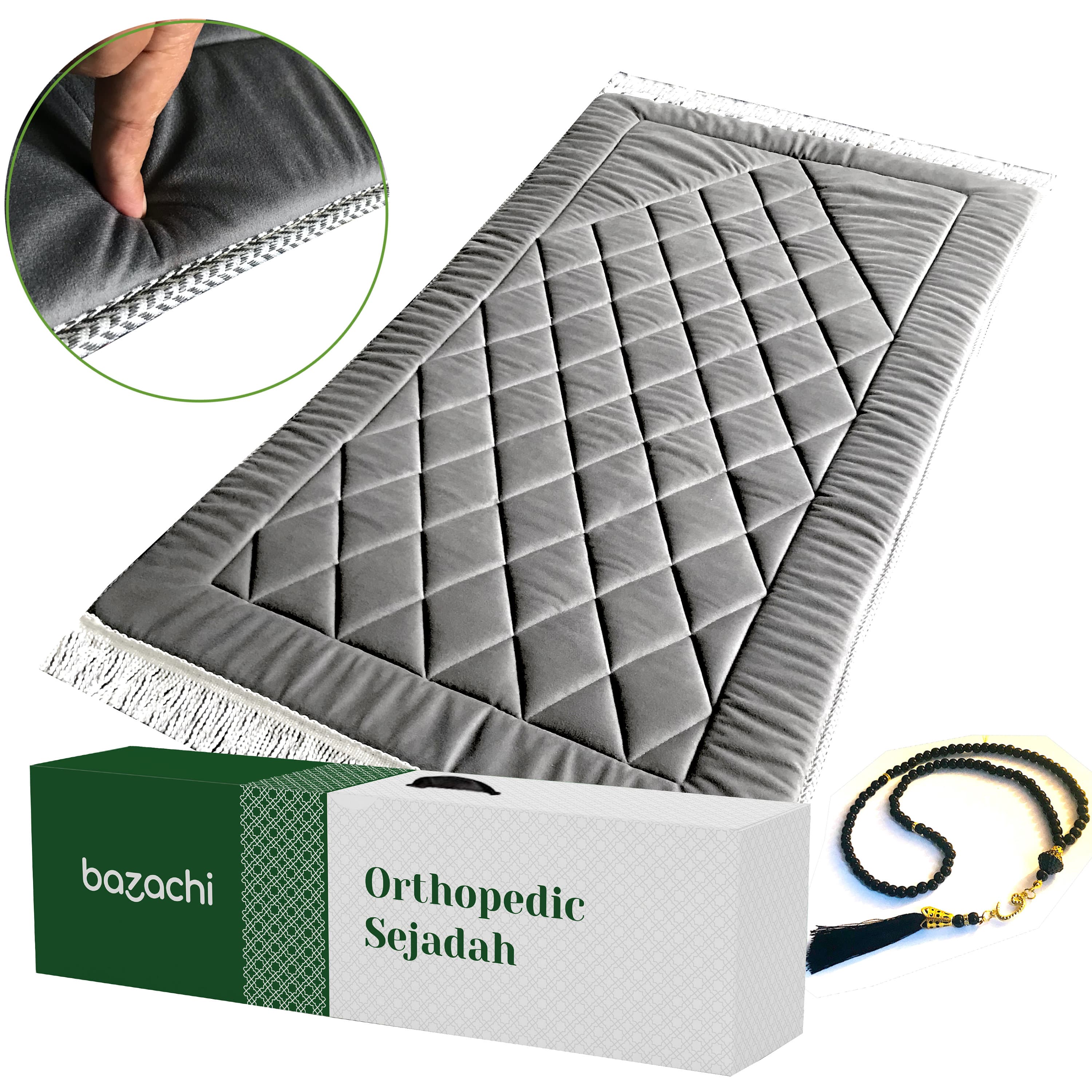 Extra Thick Original Padded (Cushioned) Large Prayer Rug (1.7kg ) Sajadah with Tasbih - %100 Satisfaction & Free Gift Box - image 5