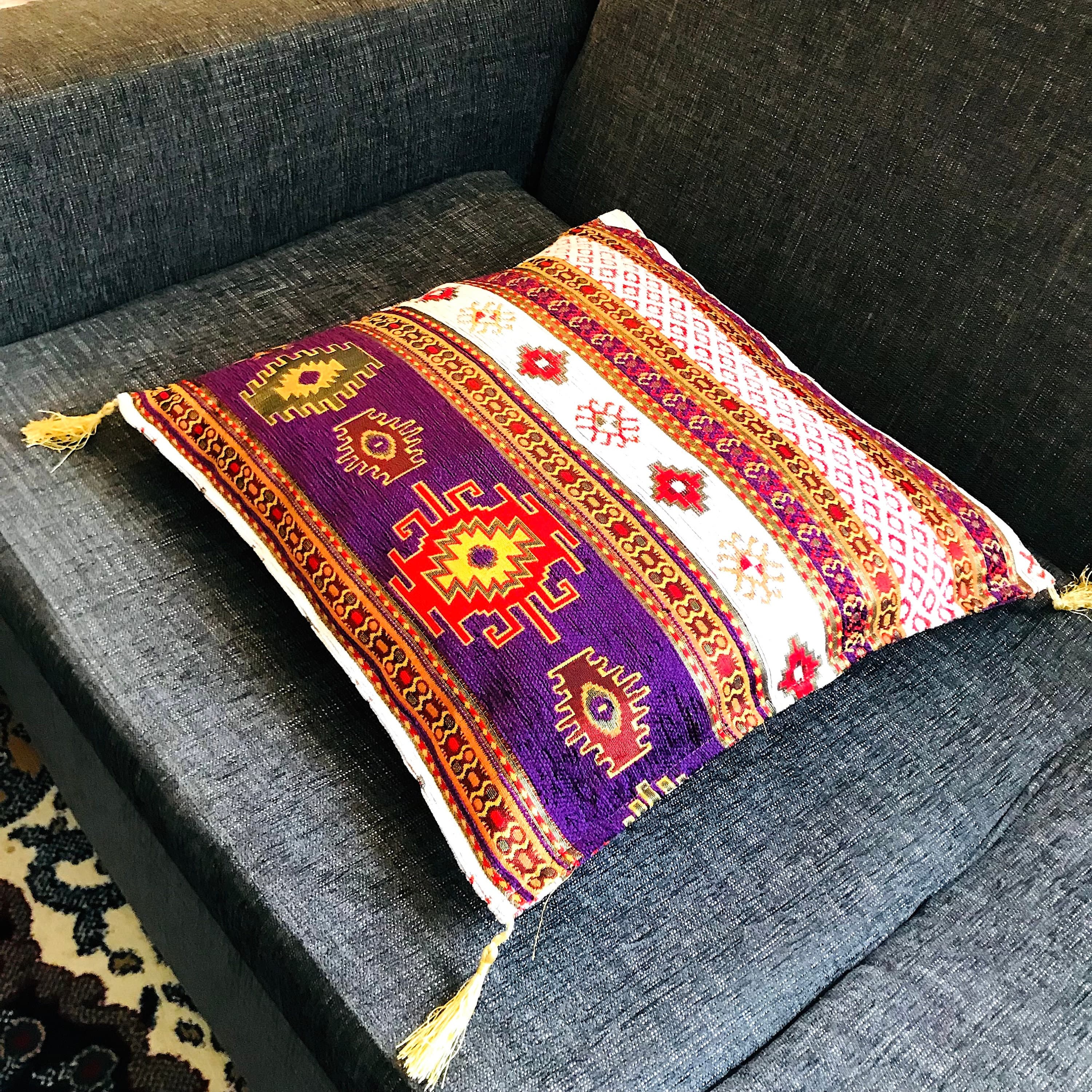 Kilim Fabric Rug Design Cushion, Sofa Pillow Covers, Farmhouse Style Geometric Pillow Case, Decorative Print Ethnic Home  Size: 45x45 cm - image 4