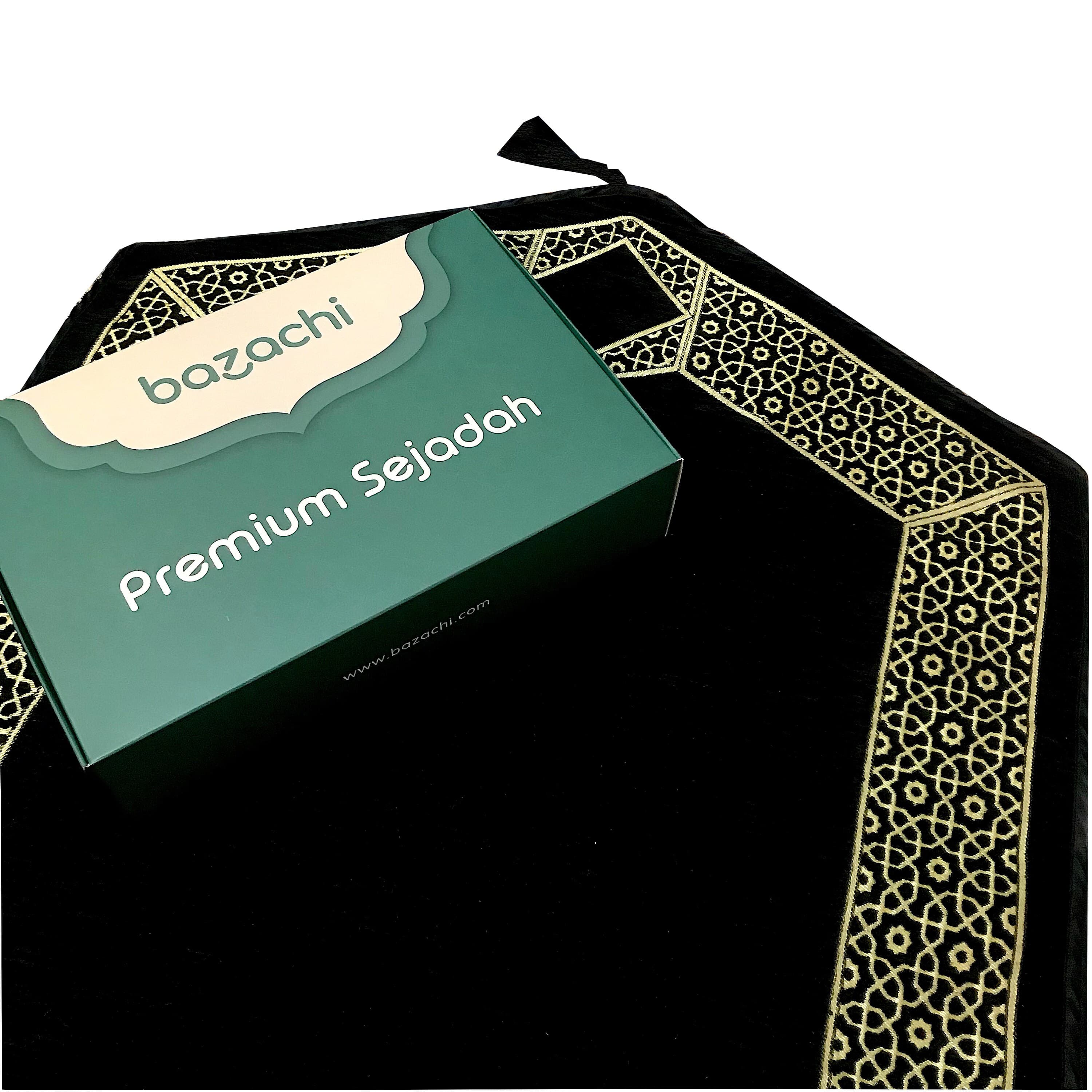 Triangle Design Golde Embroidered Prayer Rug with Beads, Janamaz with Gift Packaging for His & Hers Gift