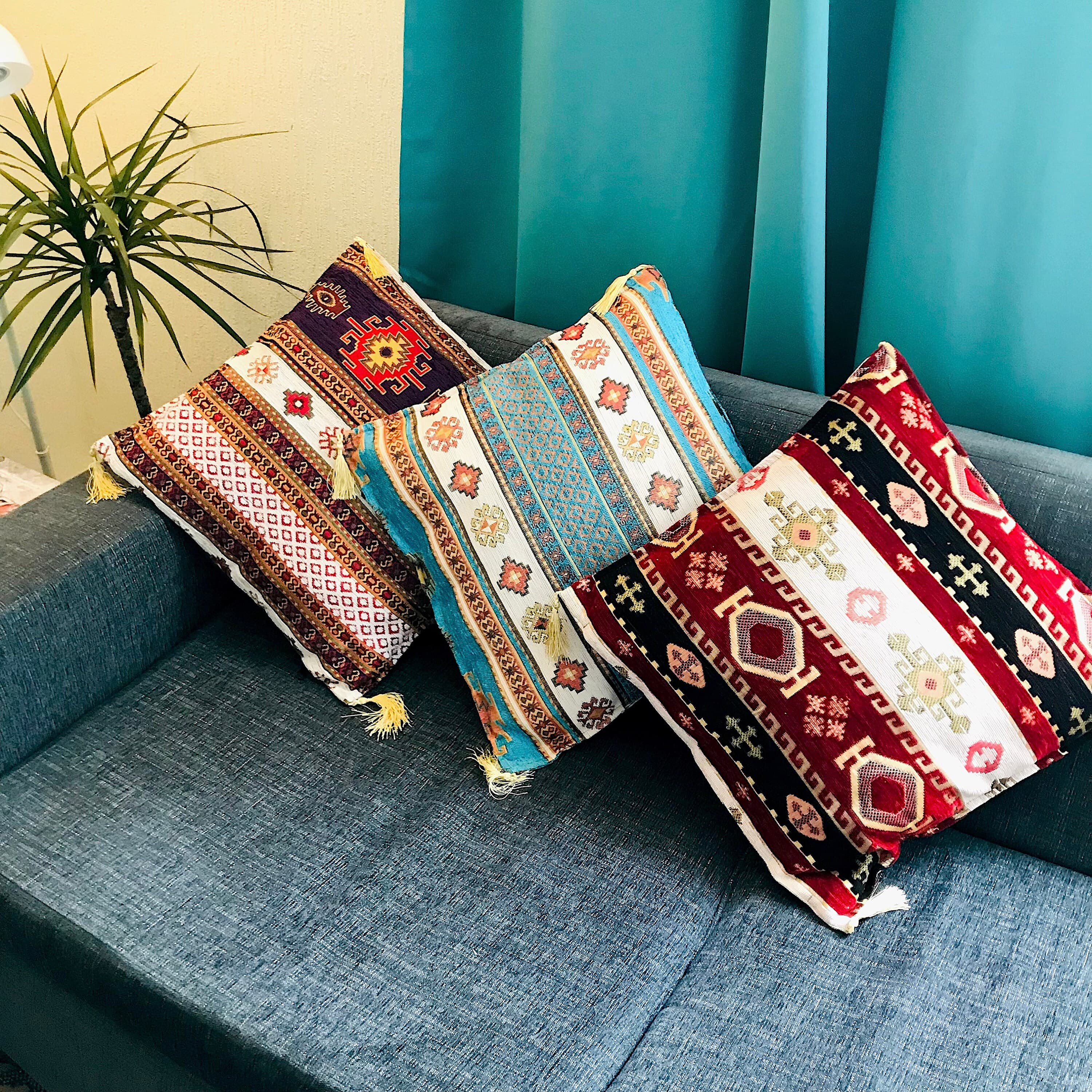 Kilim Fabric Rug Design Cushion, Sofa Pillow Covers, Farmhouse Style Geometric Pillow Case, Decorative Print Ethnic Home  Size: 45x45 cm - image 3