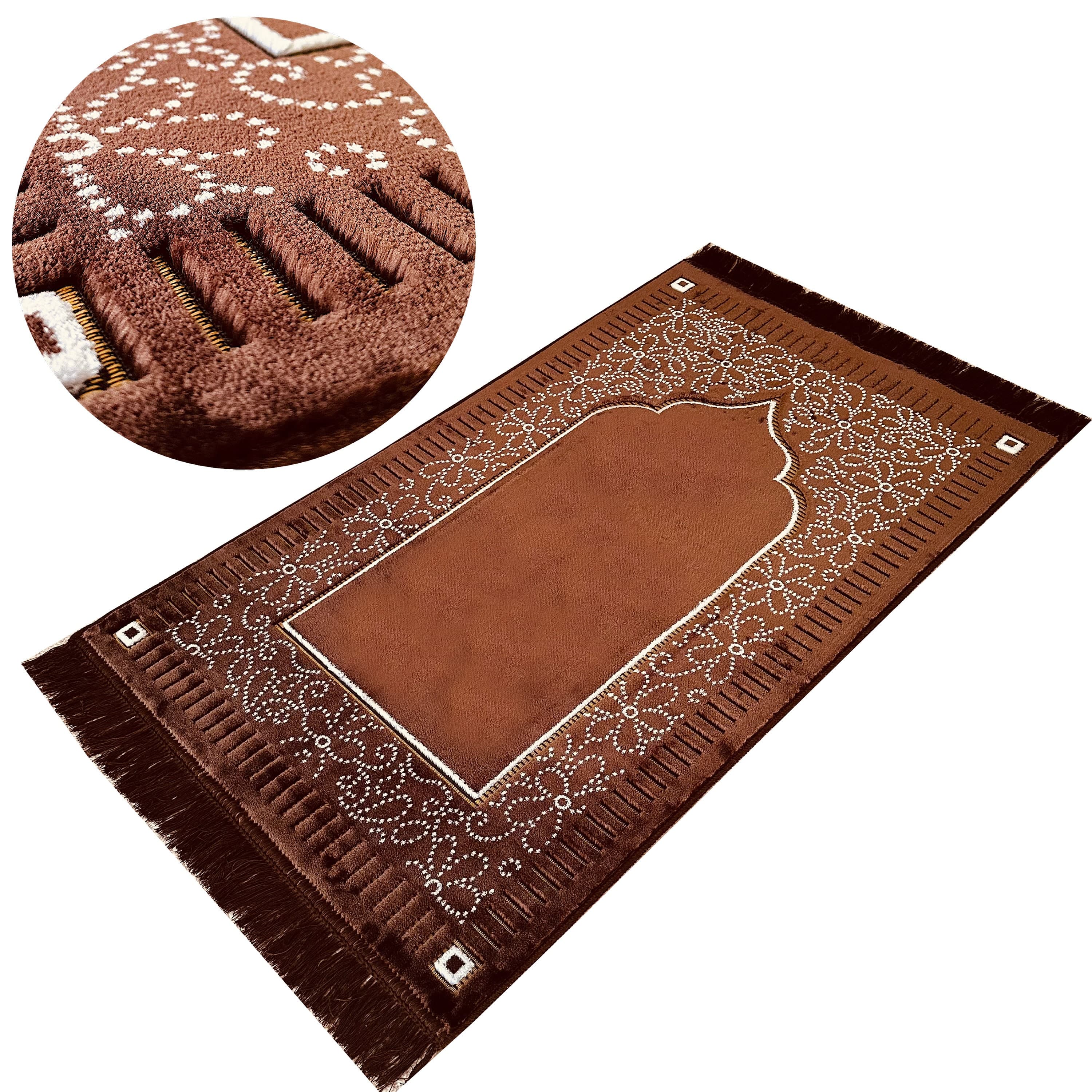 New Mihrab Style Velvet Prayer Rug (750g)-Large Prayer Mat / Janamaz | Size: 120x70 cm - Made in Turkey