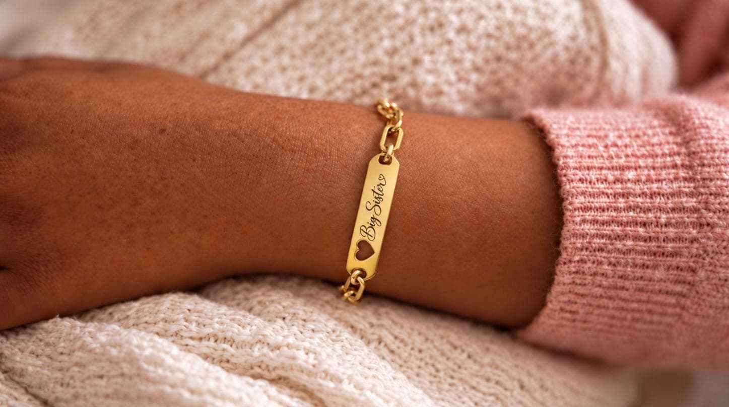 Big Sister Bracelet for Girl, Personalized Big Sister Gift, New Baby Sibling Gift, Gold Engraved Bracelet, Pregnancy Announcement Gift - image 4
