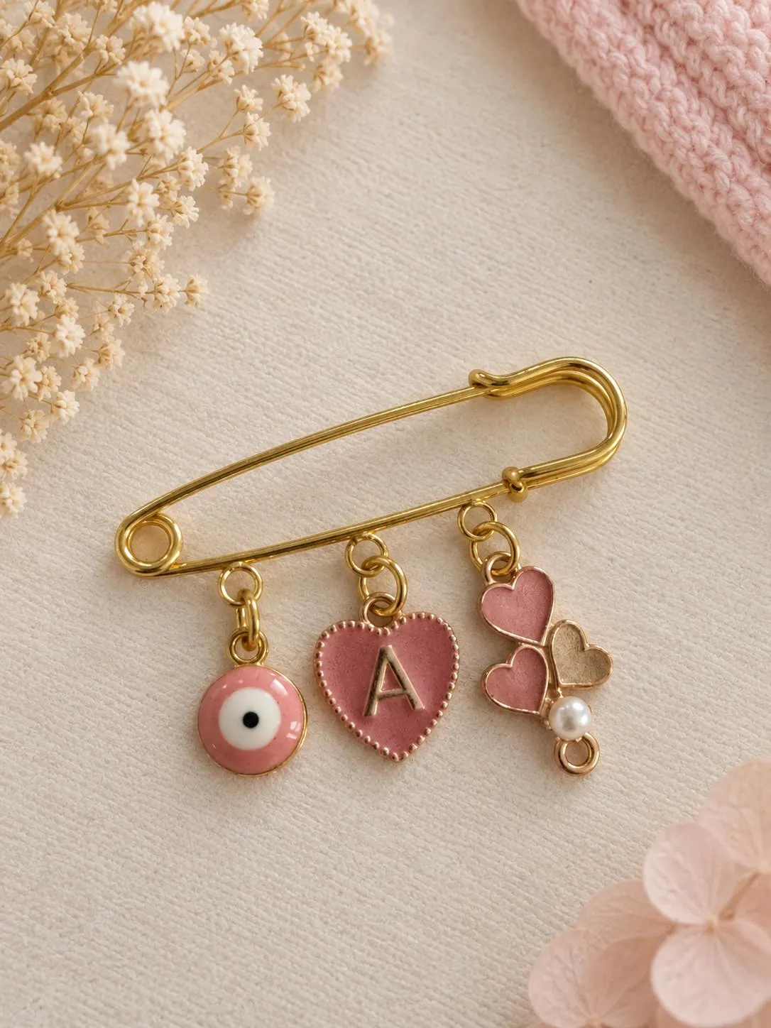 Personalised Baby Girl Pin with Pink Elephant Charm & Initial | Custom Baby Brooch