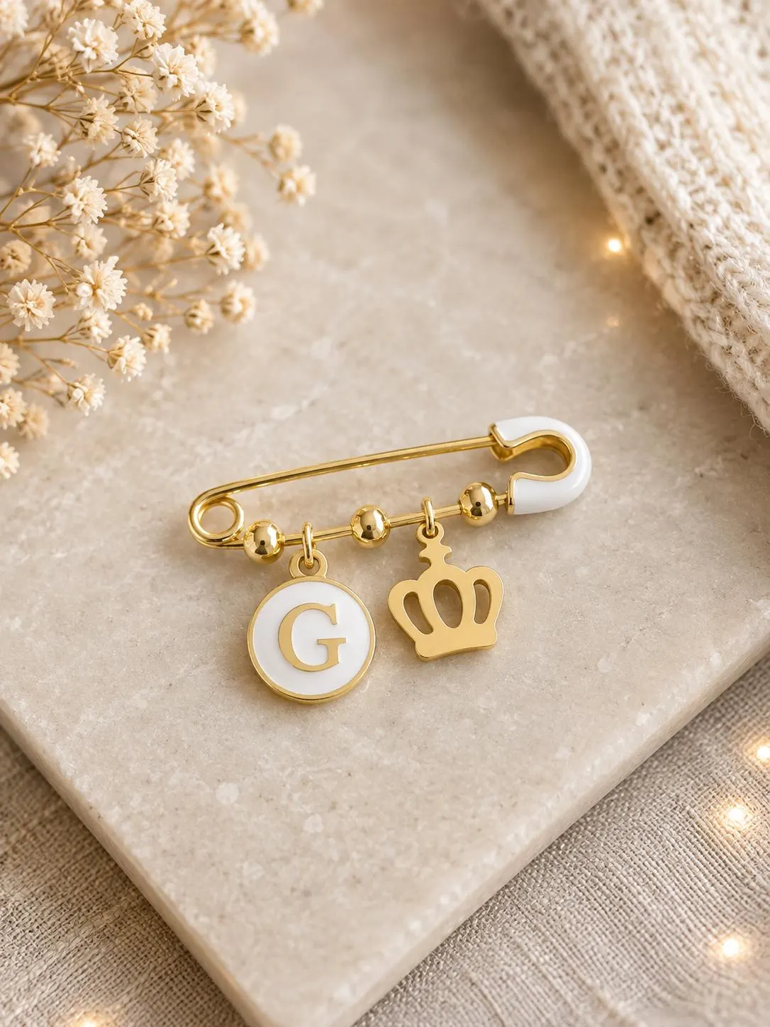 Crown Initial Baby Pin, Personalized Little Prince Christening Gift