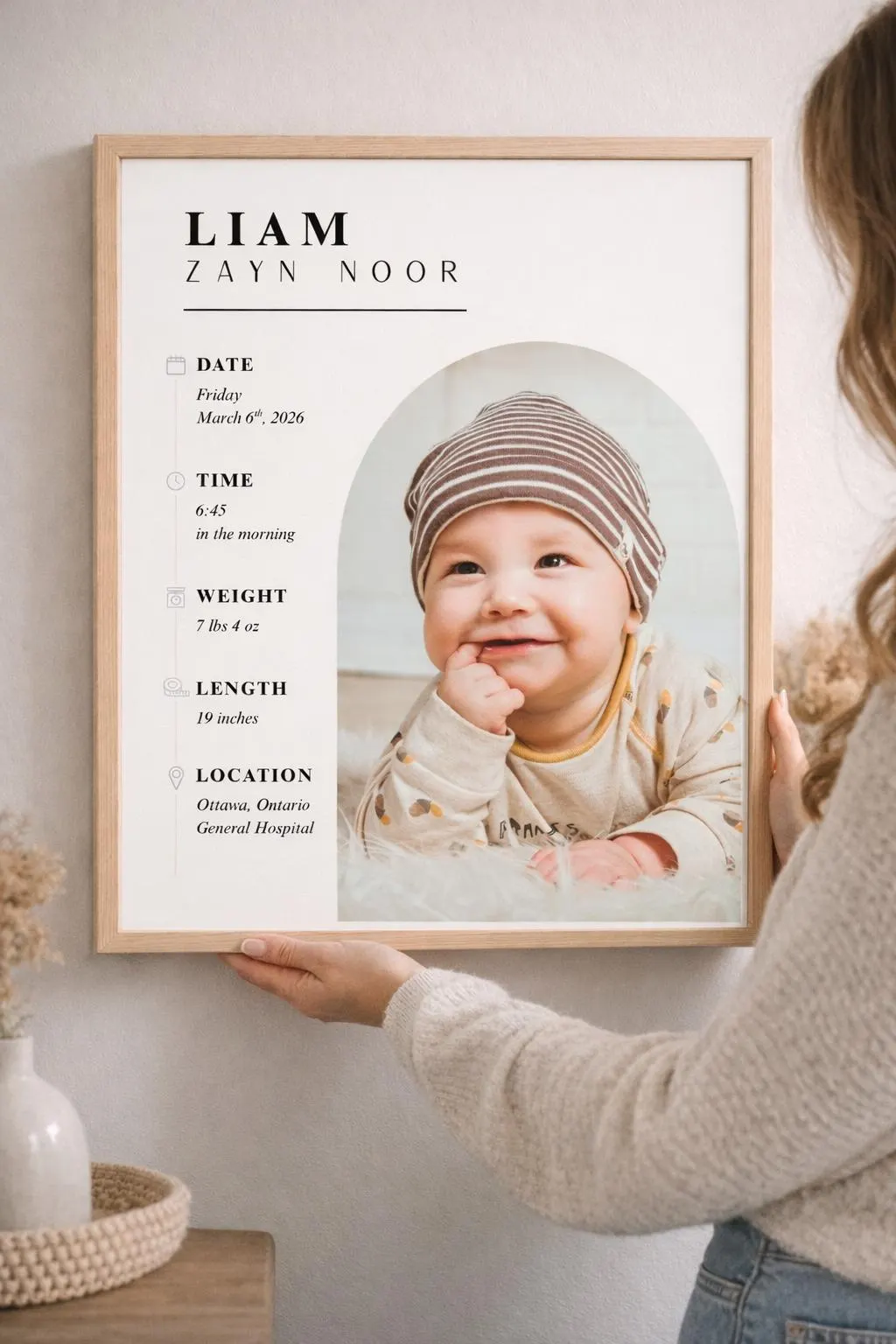 Personalized Baby Birth Stats Print | Minimalist Nursery Wall Art (Digital Download)