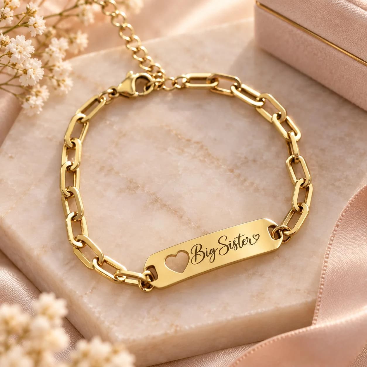 Big Sister Bracelet for Girl, Personalized Big Sister Gift, New Baby Sibling Gift, Gold Engraved Bracelet, Pregnancy Announcement Gift