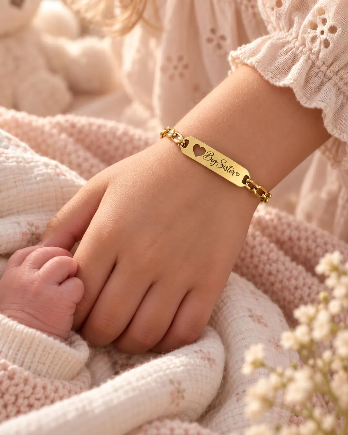 Big Sister Bracelet for Girl, Personalized Big Sister Gift, New Baby Sibling Gift, Gold Engraved Bracelet, Pregnancy Announcement Gift - image 3