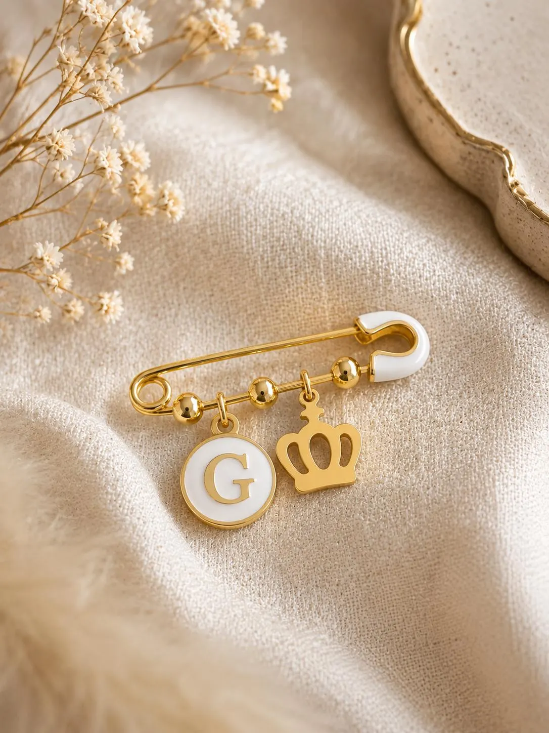 Crown Initial Baby Pin, Personalized Little Prince Christening Gift - image 3