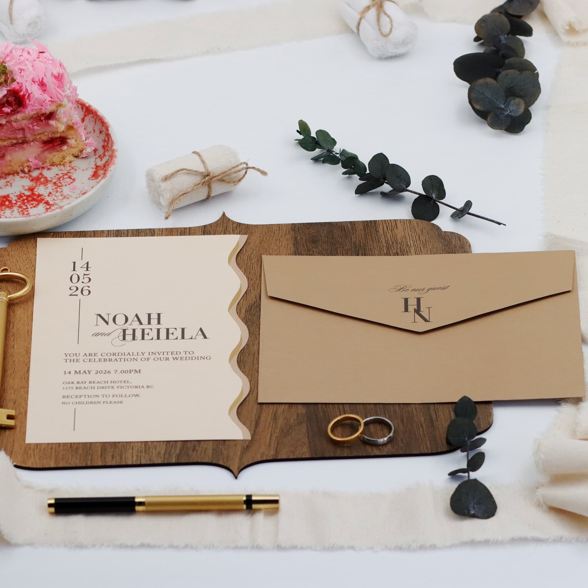 Elegant Wedding Invitation Set - Wavy Cut Gold Foil Brown Wedding Invitation - image 4