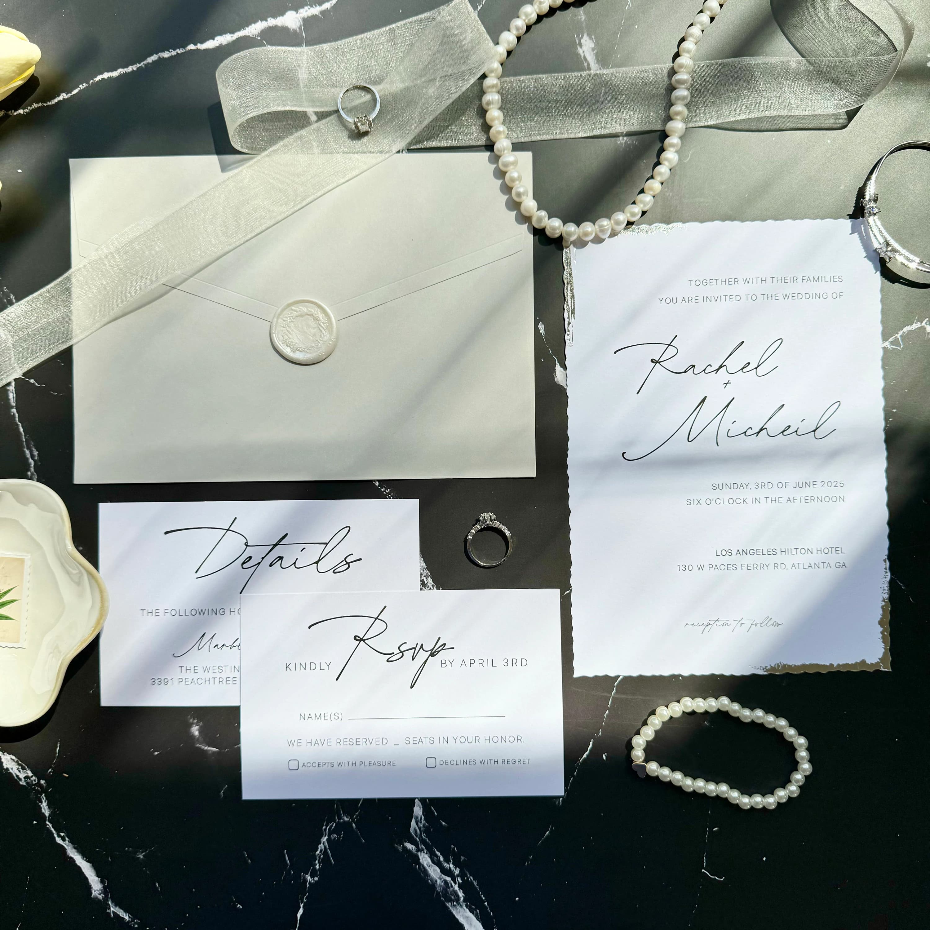 50 pcs Wedding invitation suite with RSVP and details card - Silver foil details - full gray wedding invitation set with custom seal