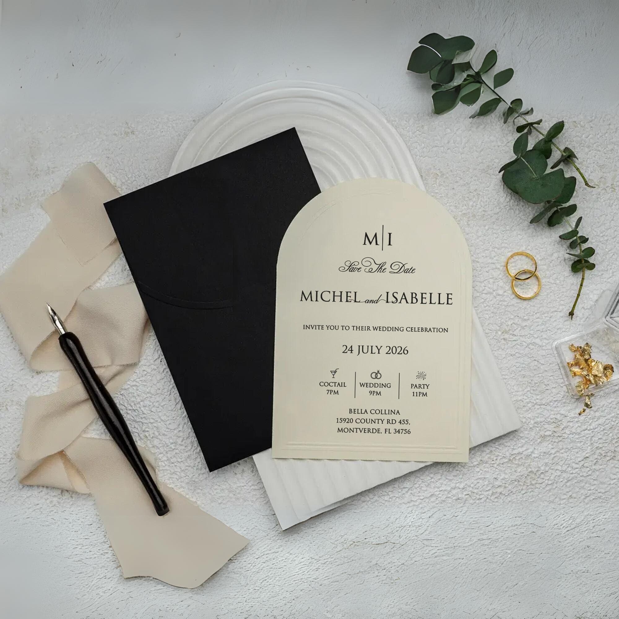 Wedding Invitation with minimalist design custom wax seal black invitation uniqe design , Formal Royal Wedding Invitation Set