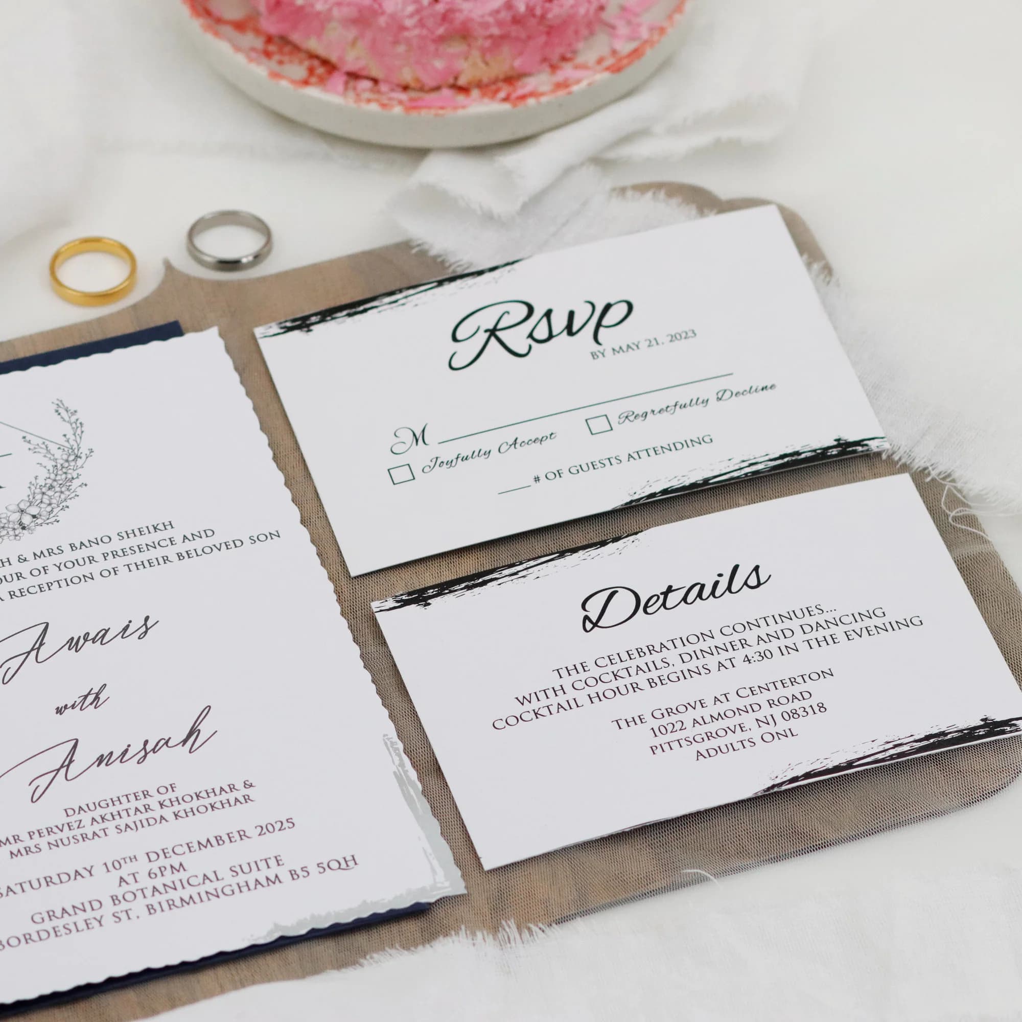 Wedding Invitation Set Royal Blue - Silver Foil Deckle Edge Invitations with Wax Seal - Minimalist Blue Envelope - Modern Wedding Invitation - image 4
