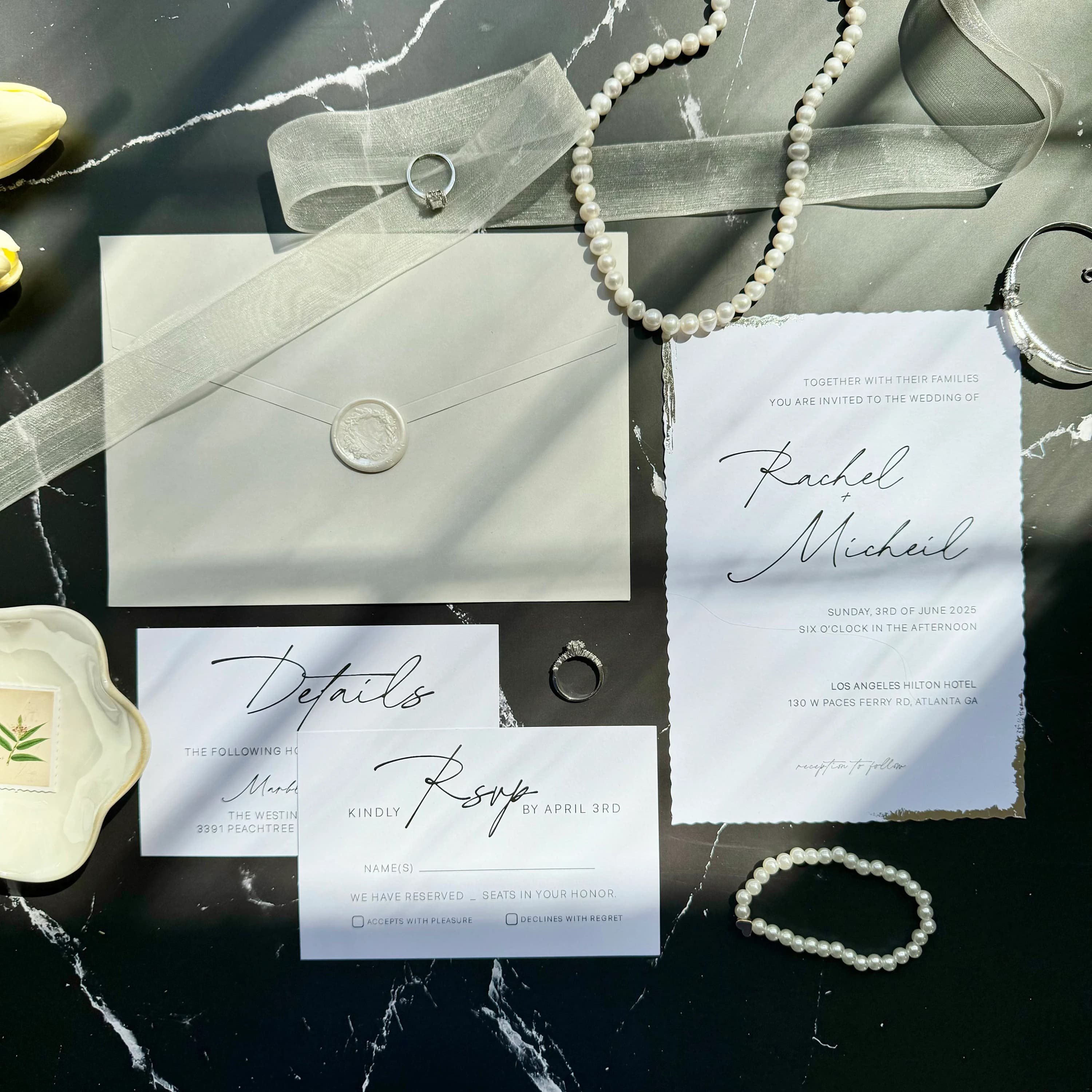 50 pcs Wedding invitation suite with RSVP and details card - Silver foil details - full gray wedding invitation set with custom seal - image 4