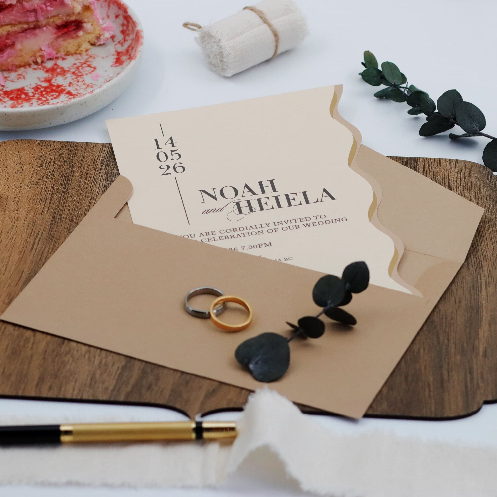Elegant Wedding Invitation Set - Wavy Cut Gold Foil Brown Wedding Invitation - image 5
