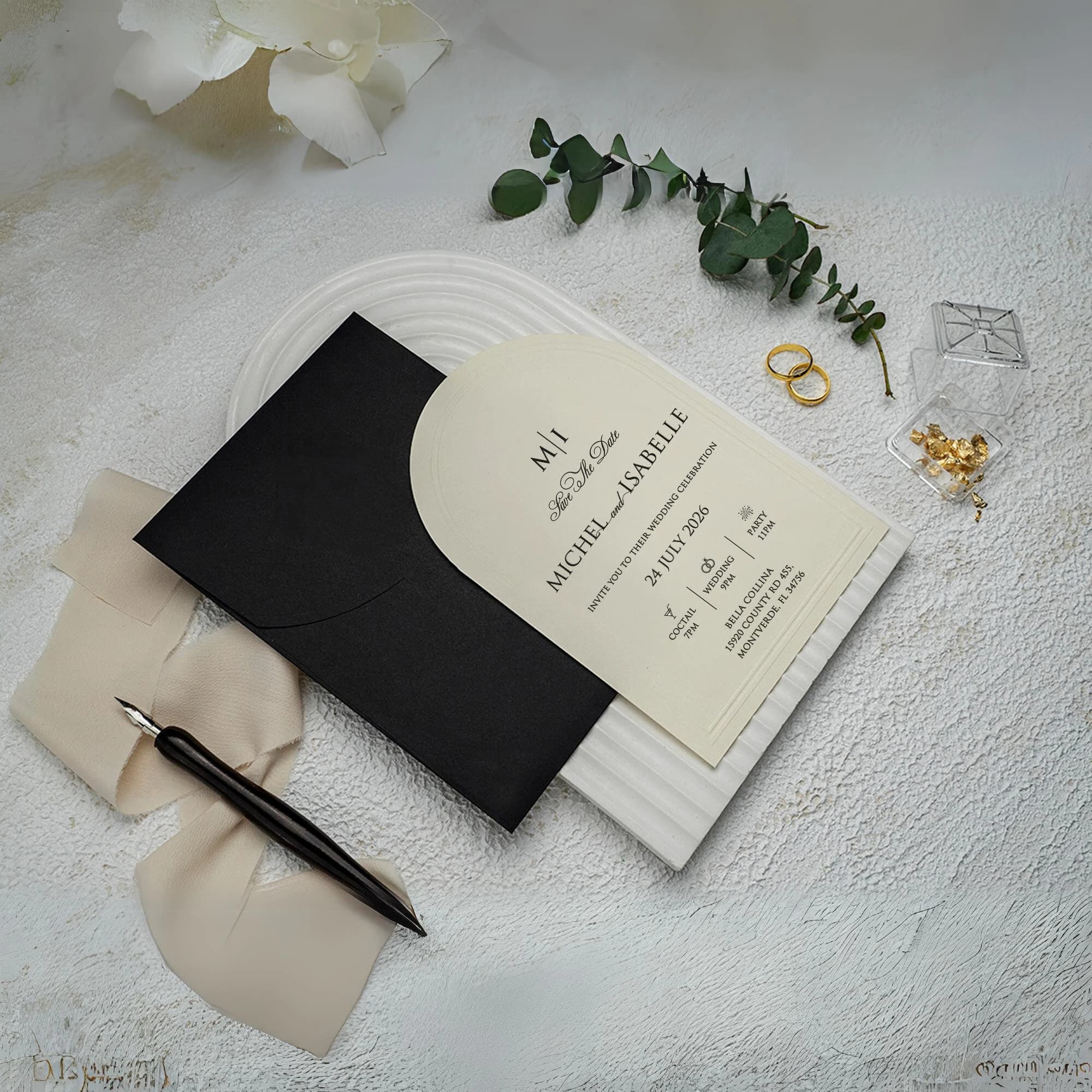 Wedding Invitation with minimalist design custom wax seal black invitation uniqe design , Formal Royal Wedding Invitation Set - image 3