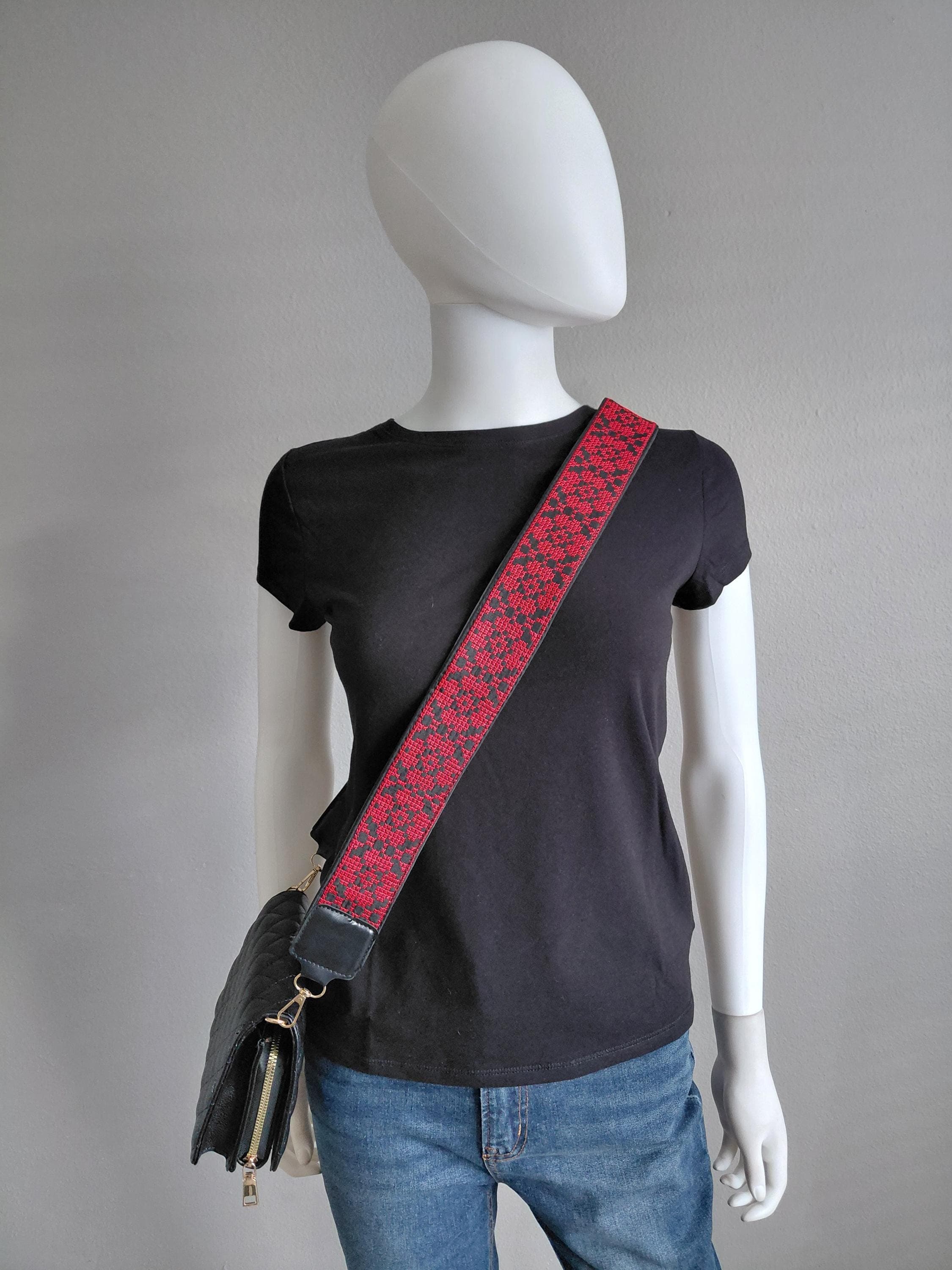 Palestinian Embroidered Tatreez Bag Belt Only Red and Black Not Printed.