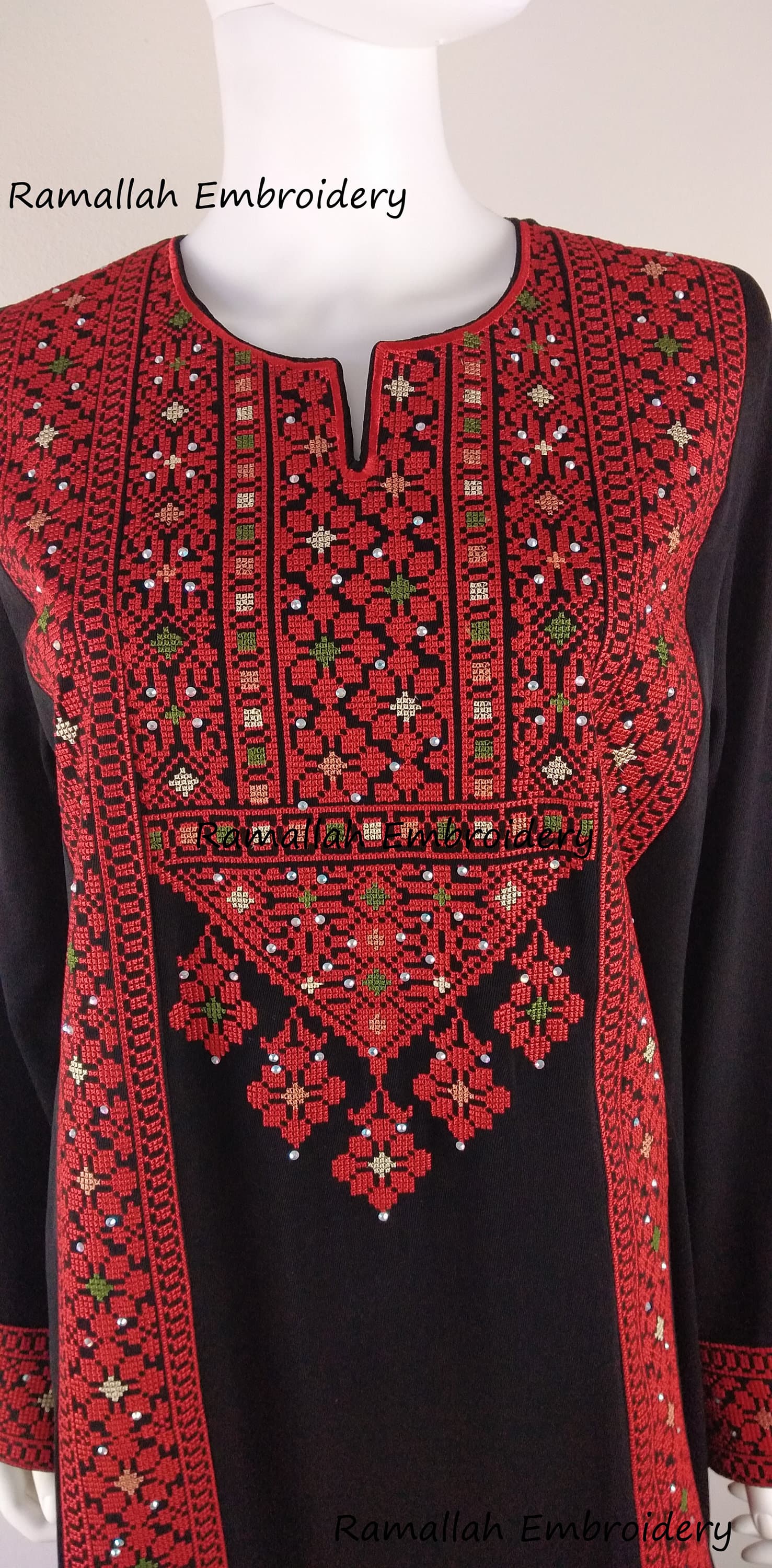 Palestinian Thobe Tatreez Embroidery Maxi Dress Red and Black - image 4