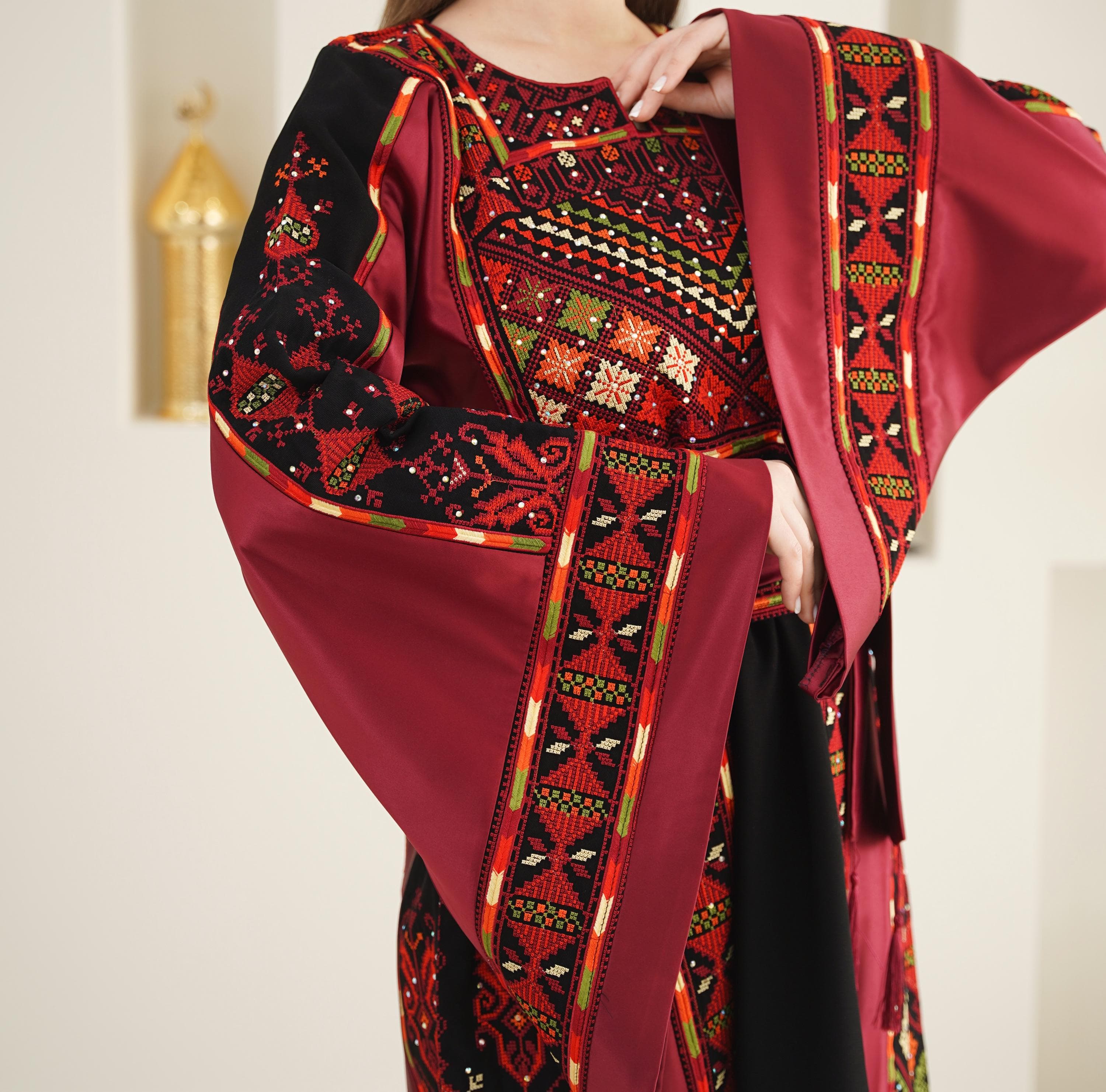 Palestinian Thobe Tatreez Dress Luxury Fellahi Black and Red Elegance - image 4