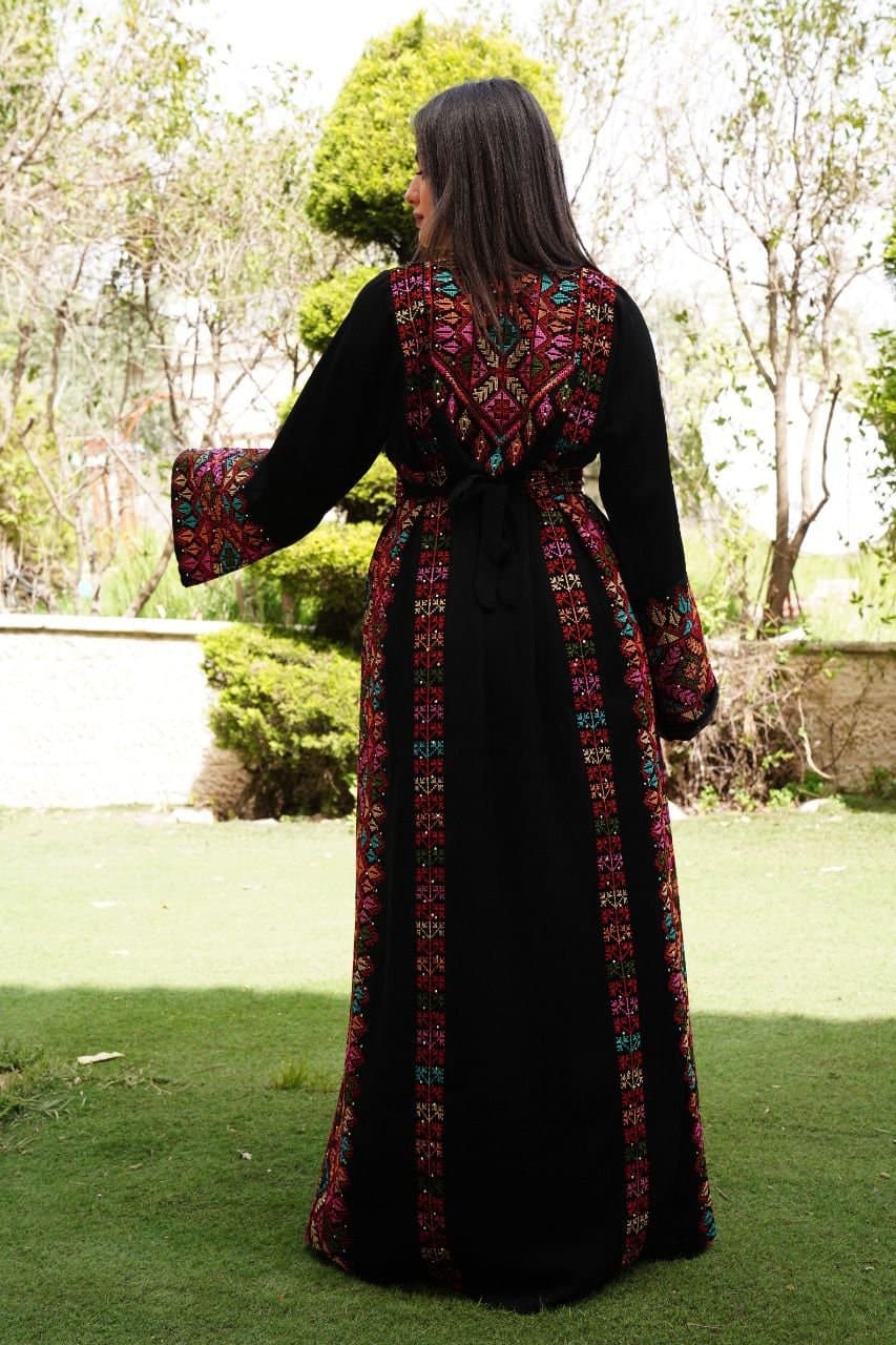 Palestinian Thobe Tatreez Embroidery Front and Back Six Strips Red And  Black - image 4