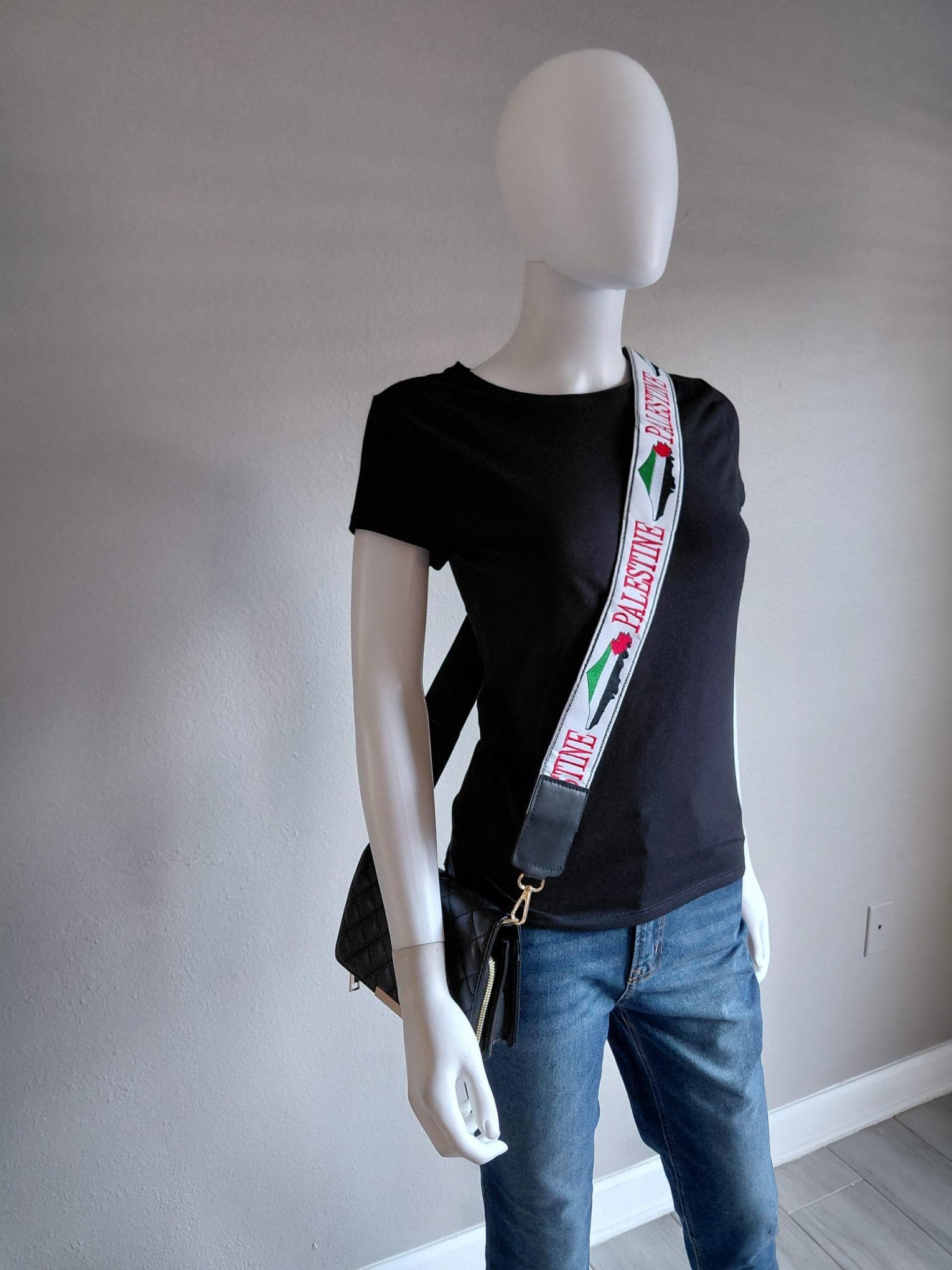 Palestinian Embroidered Tatreez Bag Belt Only White with Palestine map. Not Printed. - image 3