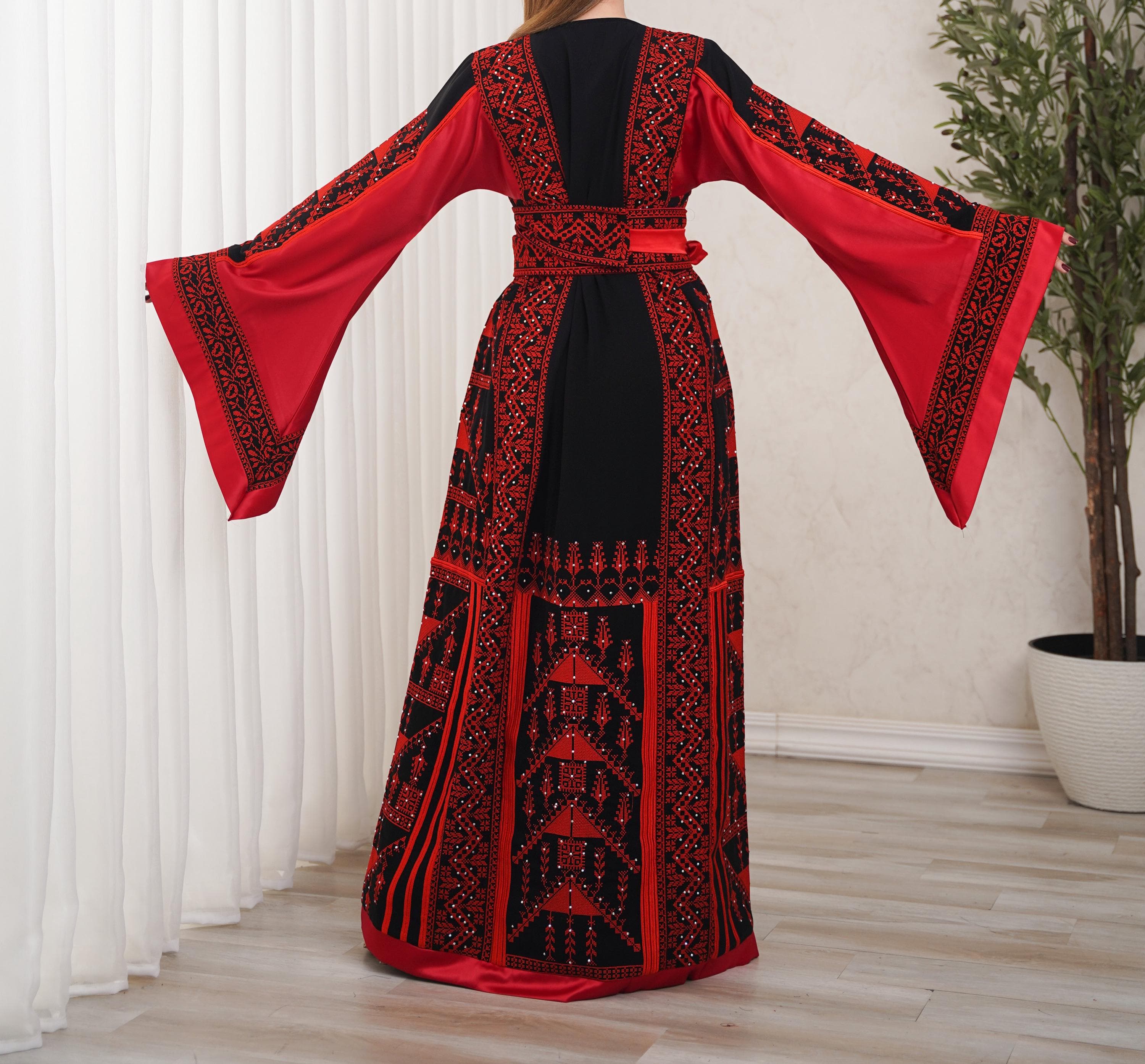Palestinian Thobe Tatreez Dress Luxury Fellahi Black and Red Vs. - image 5