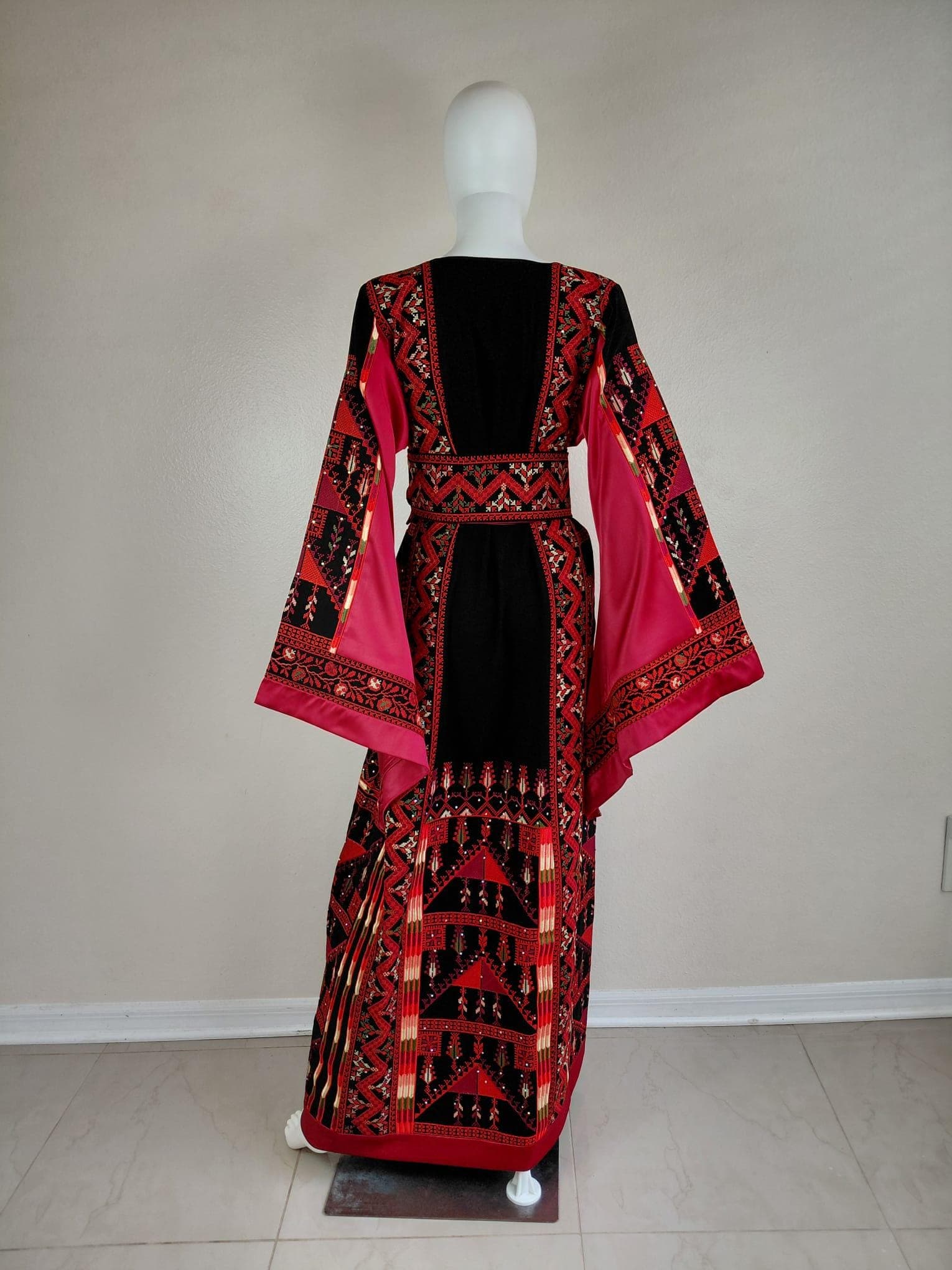 Palestinian Thobe Tatreez Dress Luxury Fellahi Black and Red Multi Vs. - image 5