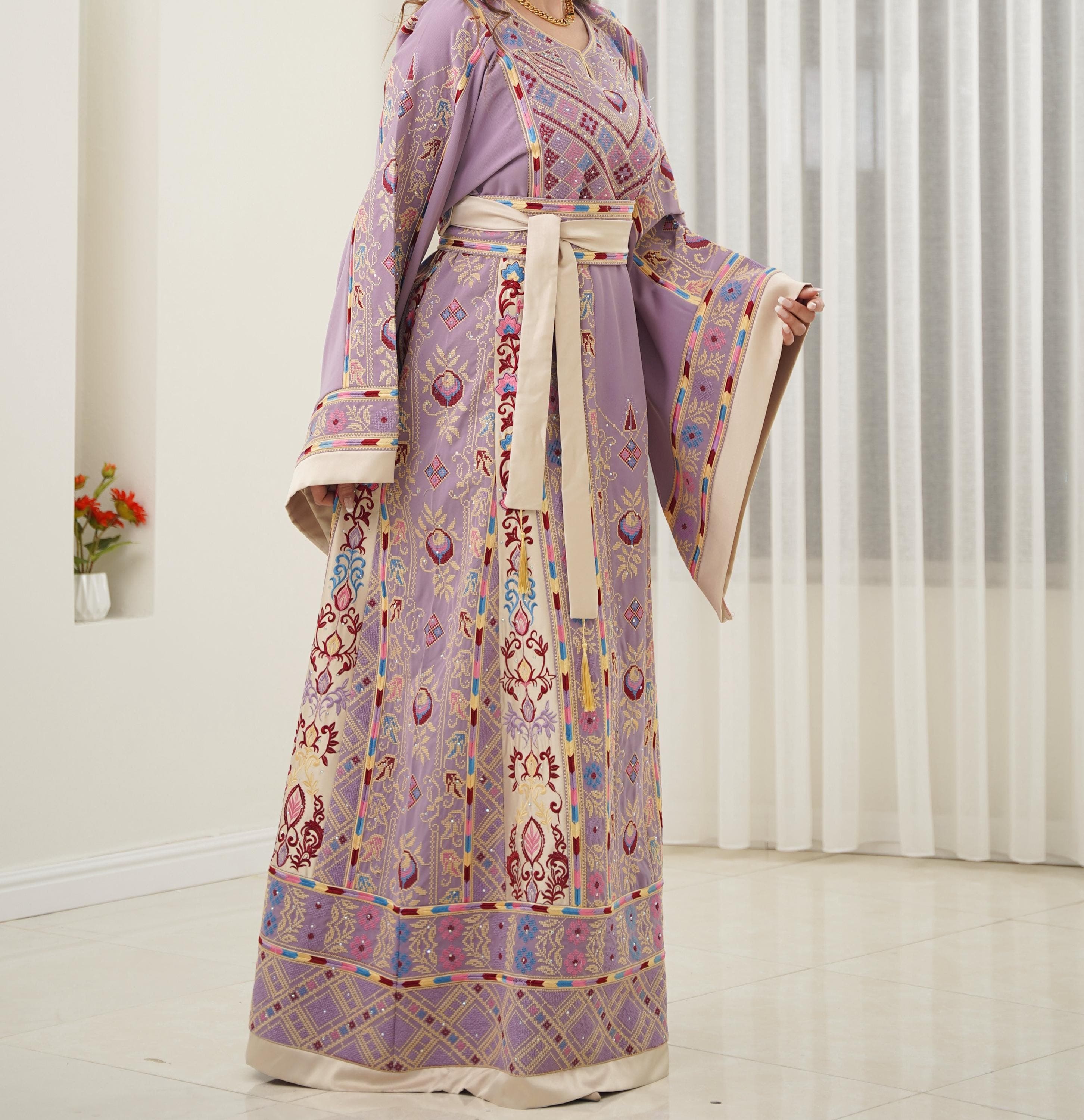 Palestinian Thobe Tatreez Dress Luxury Fellahi Purple. - image 4