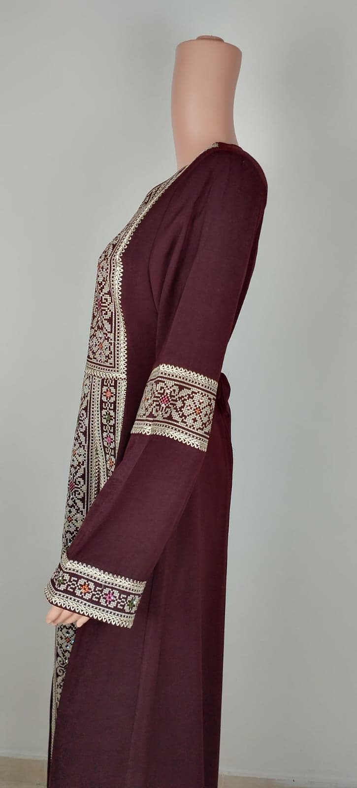 Palestinian Thobe Embroidery Tatreez Dress Burgundy And Golden Sunara - image 5