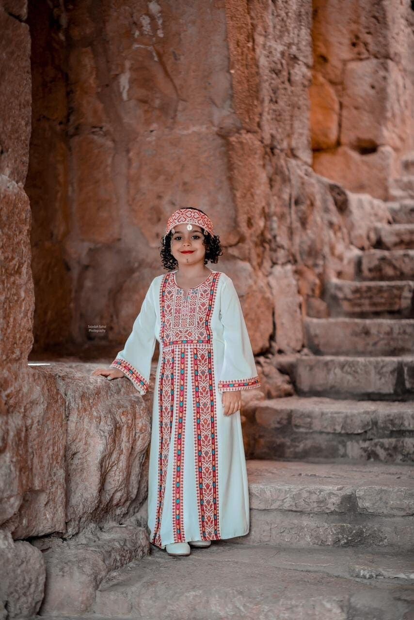 Palestinian Thobe Tatreez Little Girls Dress Embroidery White