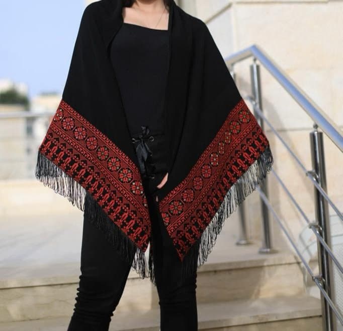 Shawl Palestinian Embroidery Black And Red  Tatreez - image 3