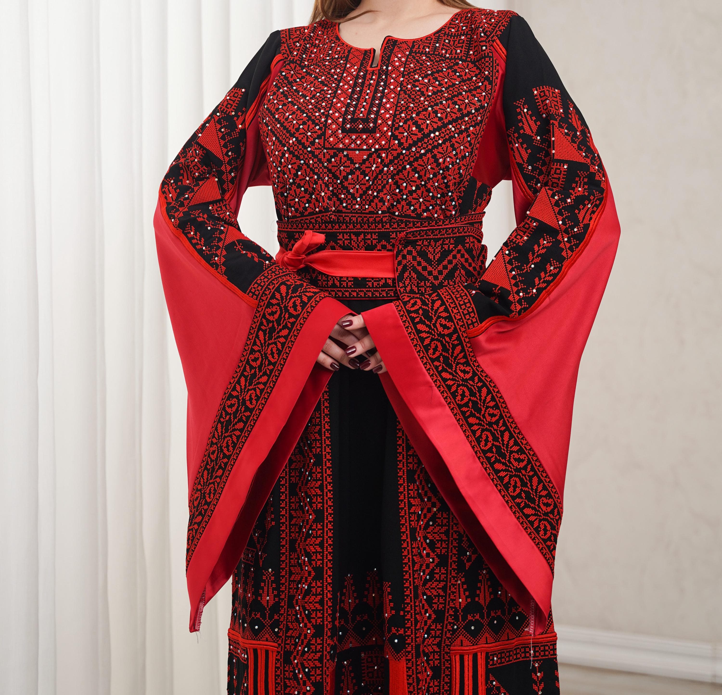 Palestinian Thobe Tatreez Dress Luxury Fellahi Black and Red Vs. - image 3