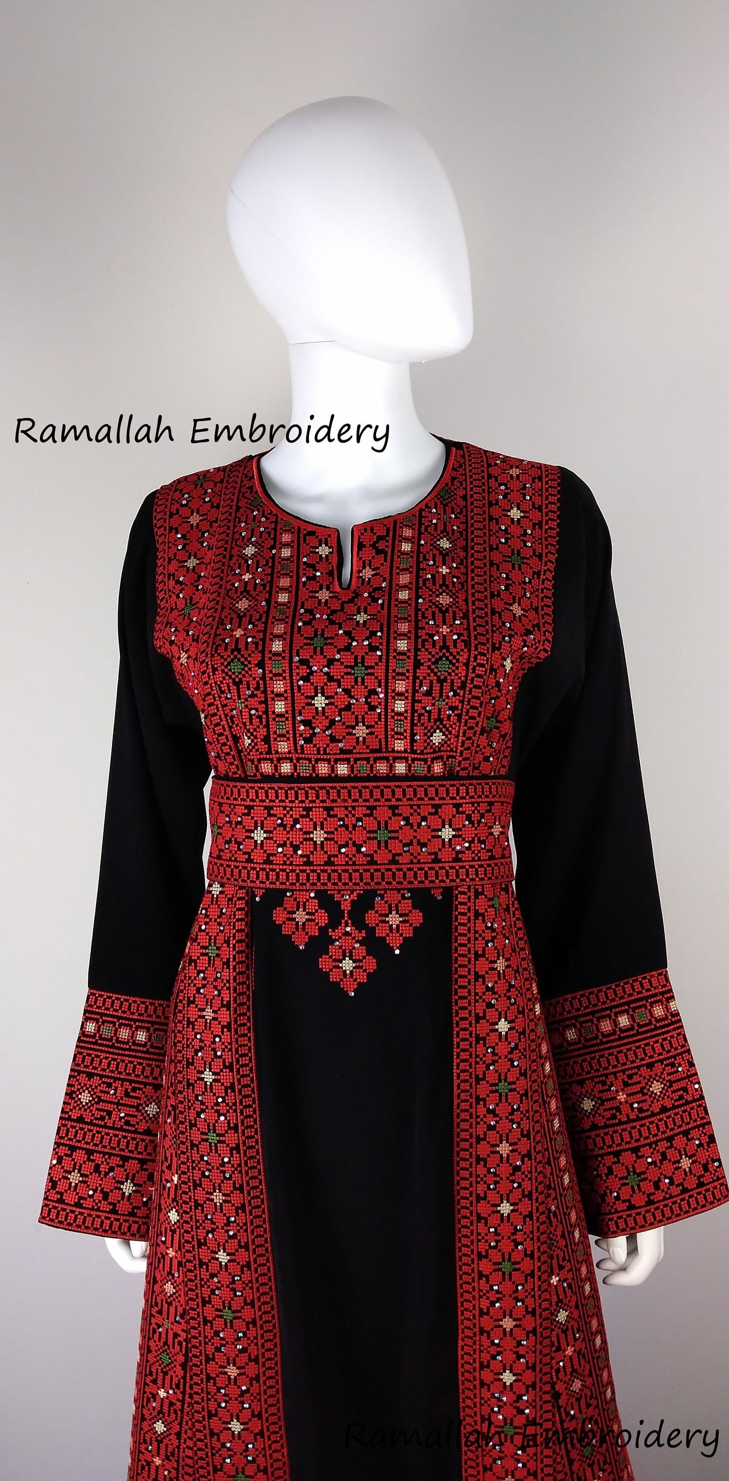 Palestinian Embroidery Thobe Princess Thob Maxi Dress Tatreez Amira Red and Black - image 5