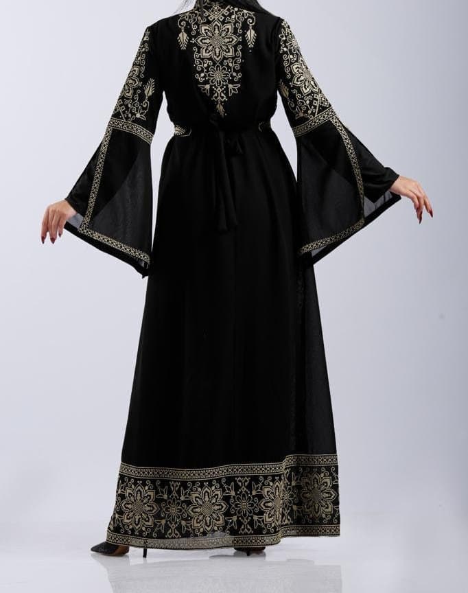 Palestinian Thobe Embroidery Maxi Dress Black and Gold Sunbola - image 4