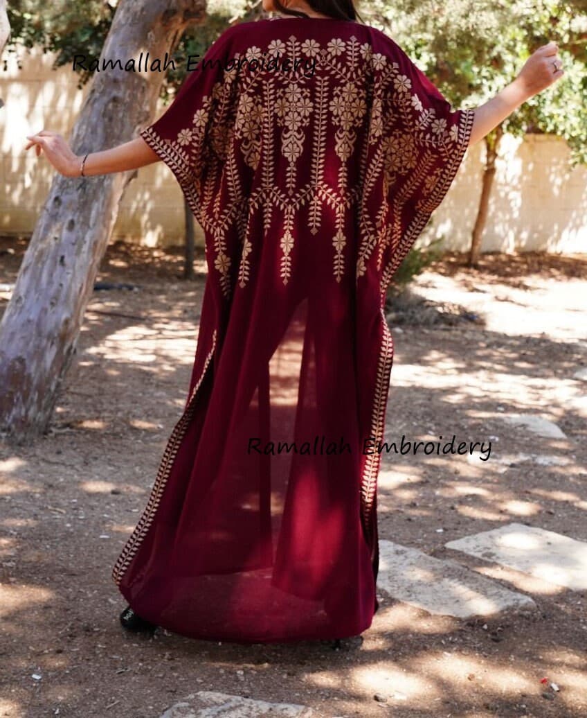 Palestinian Abaya Bisht thobe One Size Burgundy - image 4