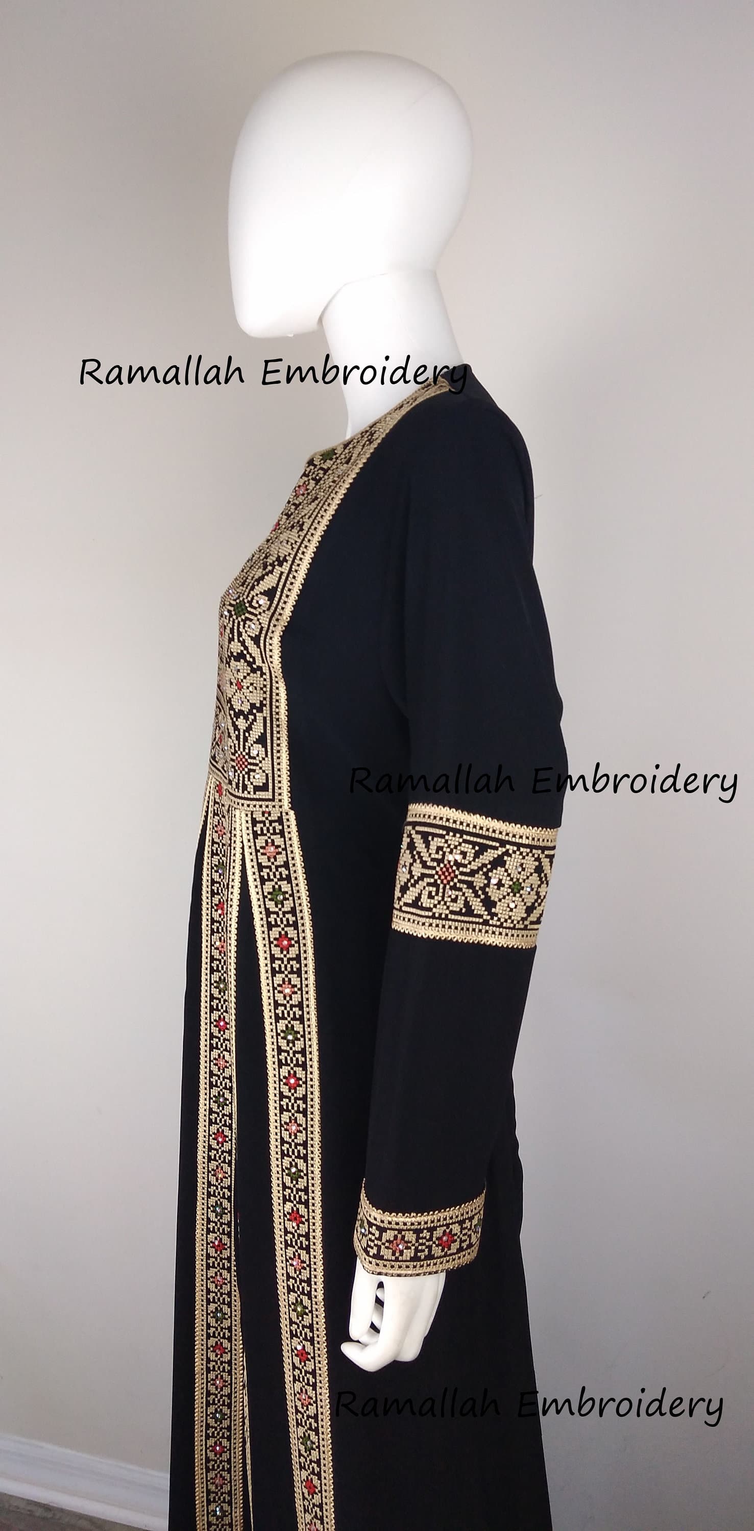 Palestinian Thobe Thob Tatreez  Abaya Embroidery Black and Golden - image 4