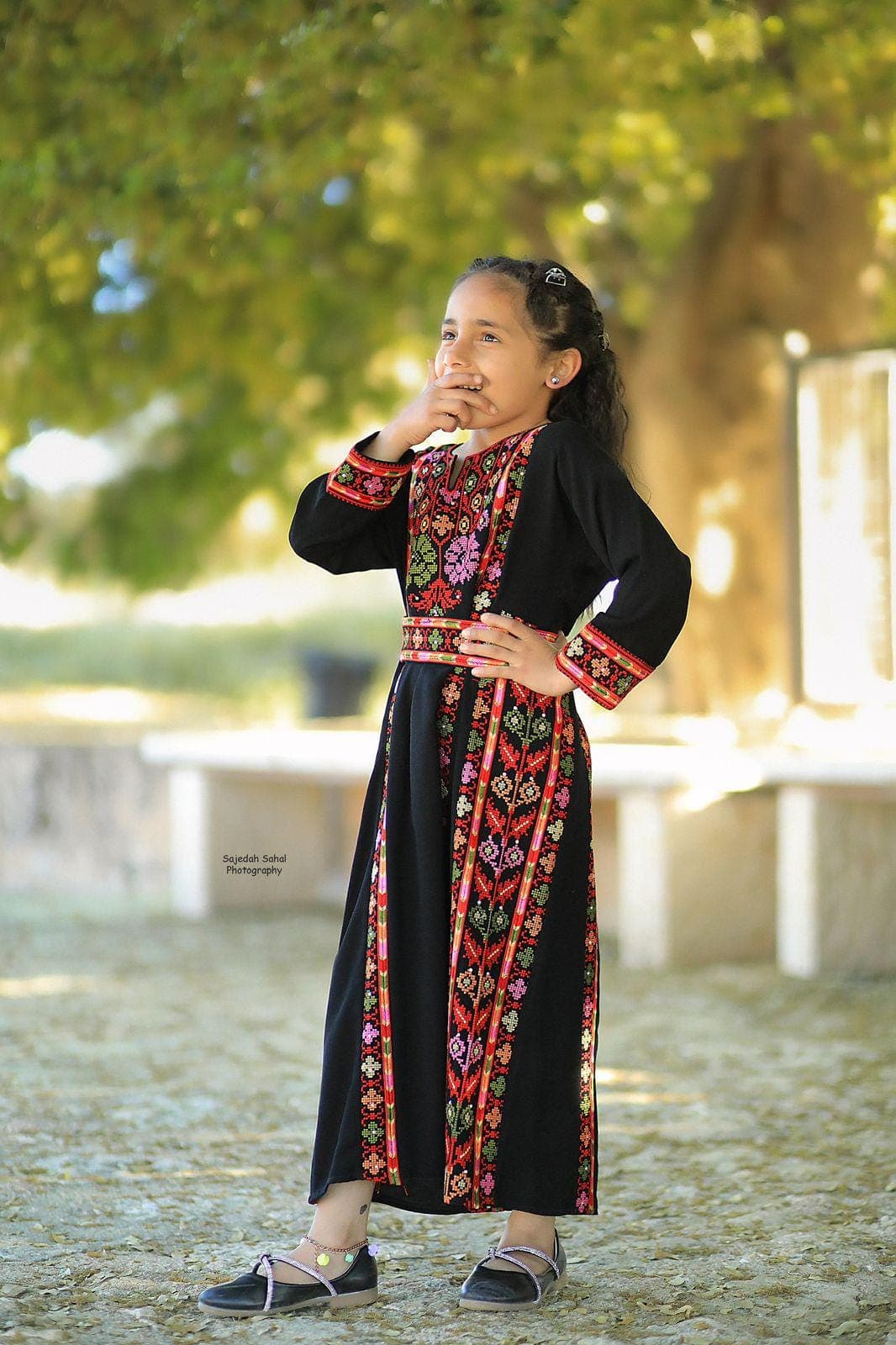 Embroidery Palestinian Girl Dress Thobe Tatreez Black Bayt Dajan - image 3