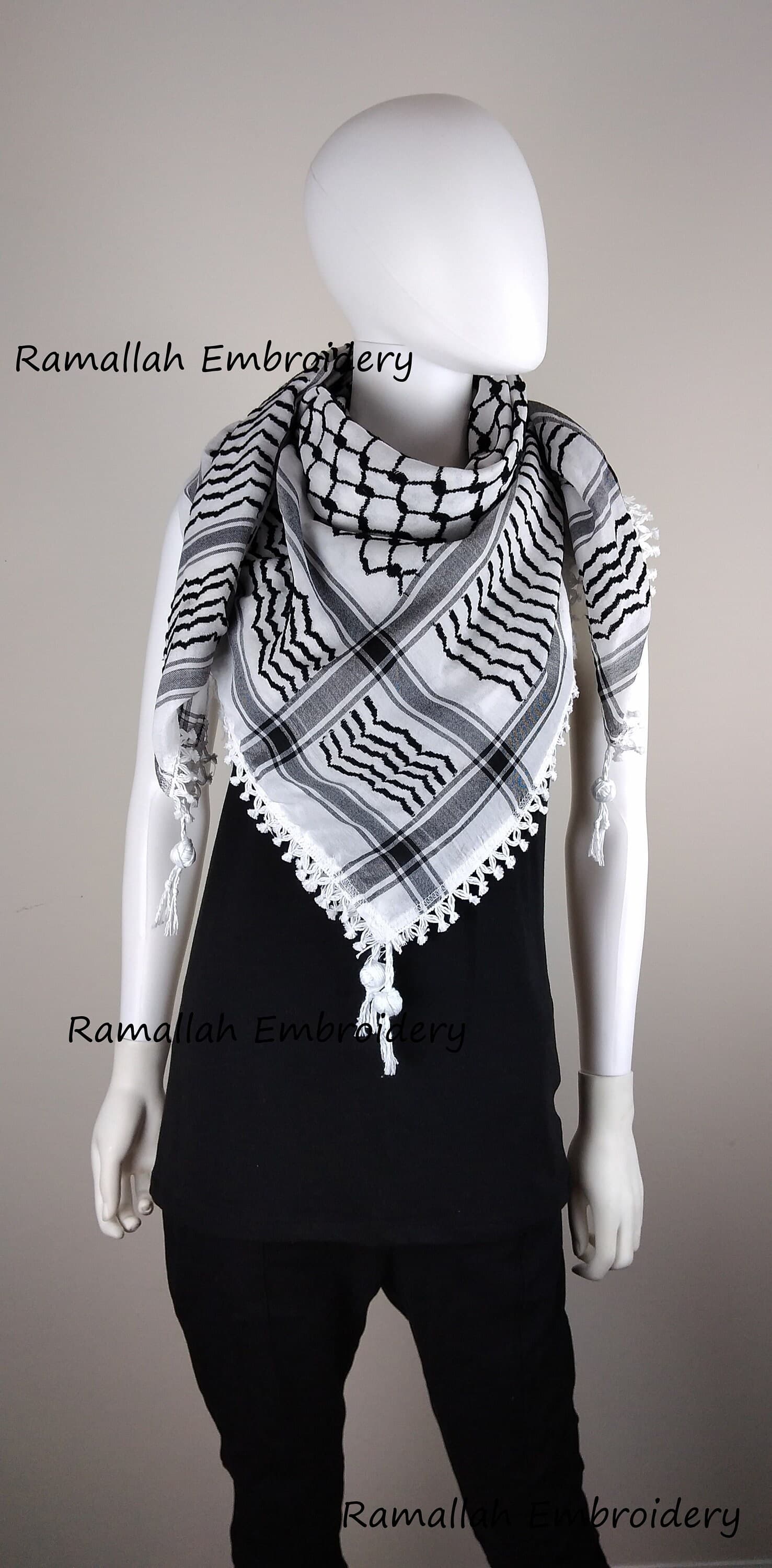 Palestinian Kufieh Black and White Hatta Arab Scarf Keffiyeh  Cotton Fabric - image 3