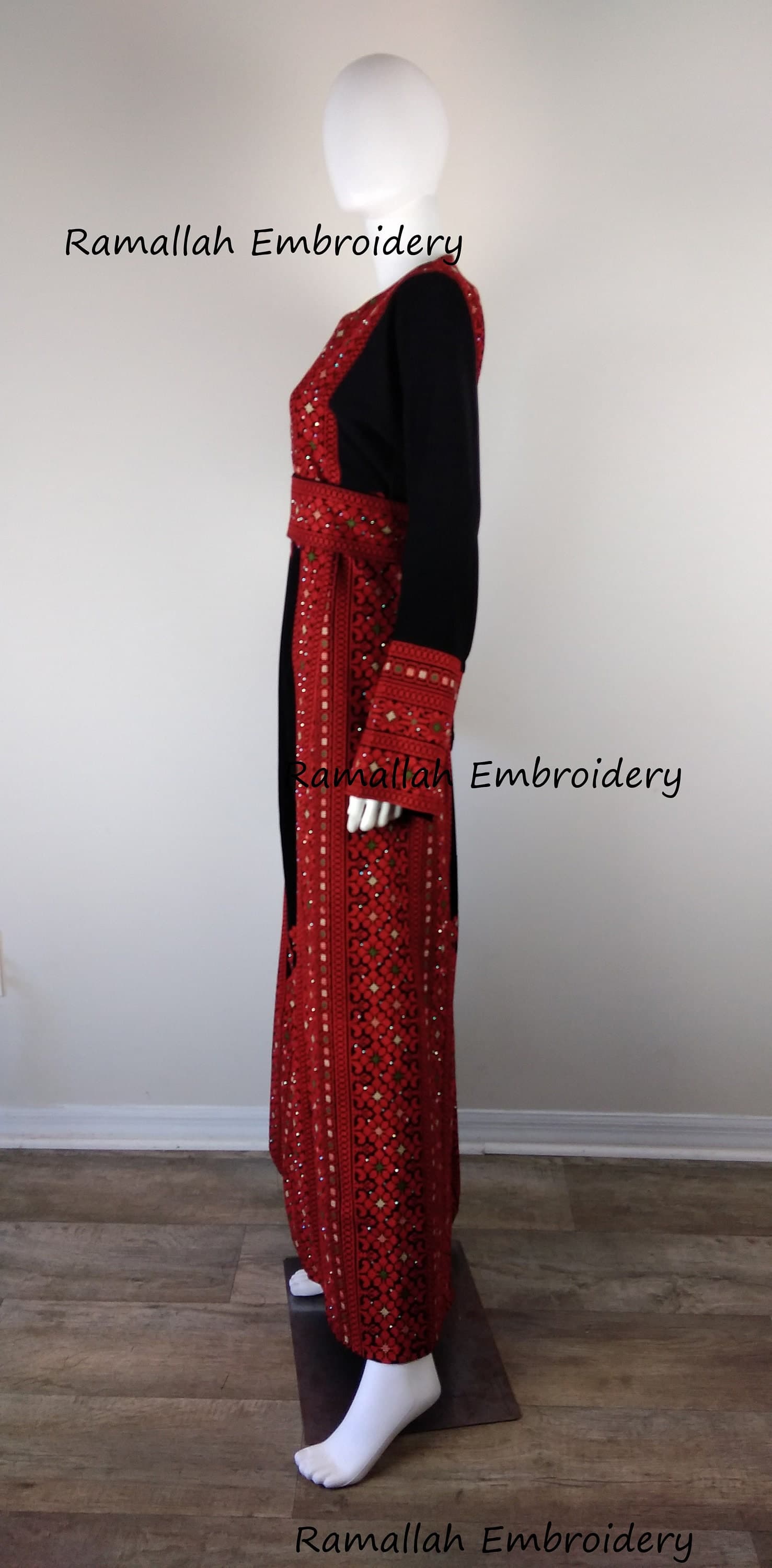 Palestinian Embroidery Thobe Princess Thob Maxi Dress Tatreez Amira Red and Black - image 3