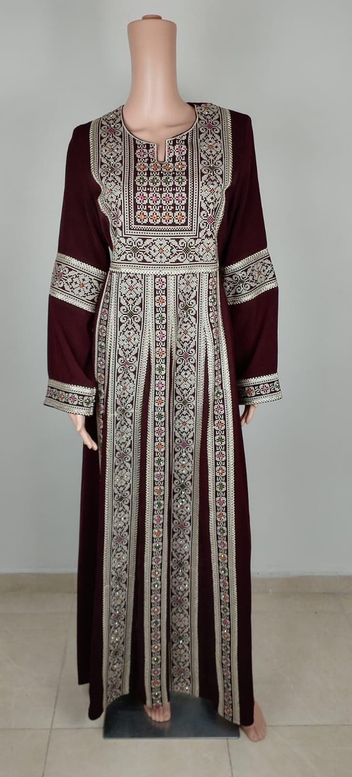 Palestinian Thobe Embroidery Tatreez Dress Burgundy And Golden Sunara - image 4