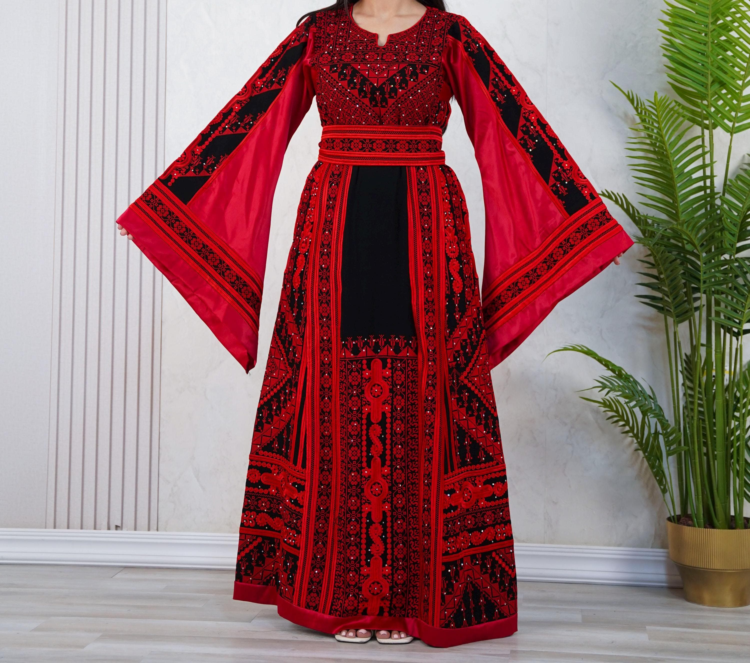 Palestinian Thobe Tatreez Dress Luxury Fellahi Main Red - image 3