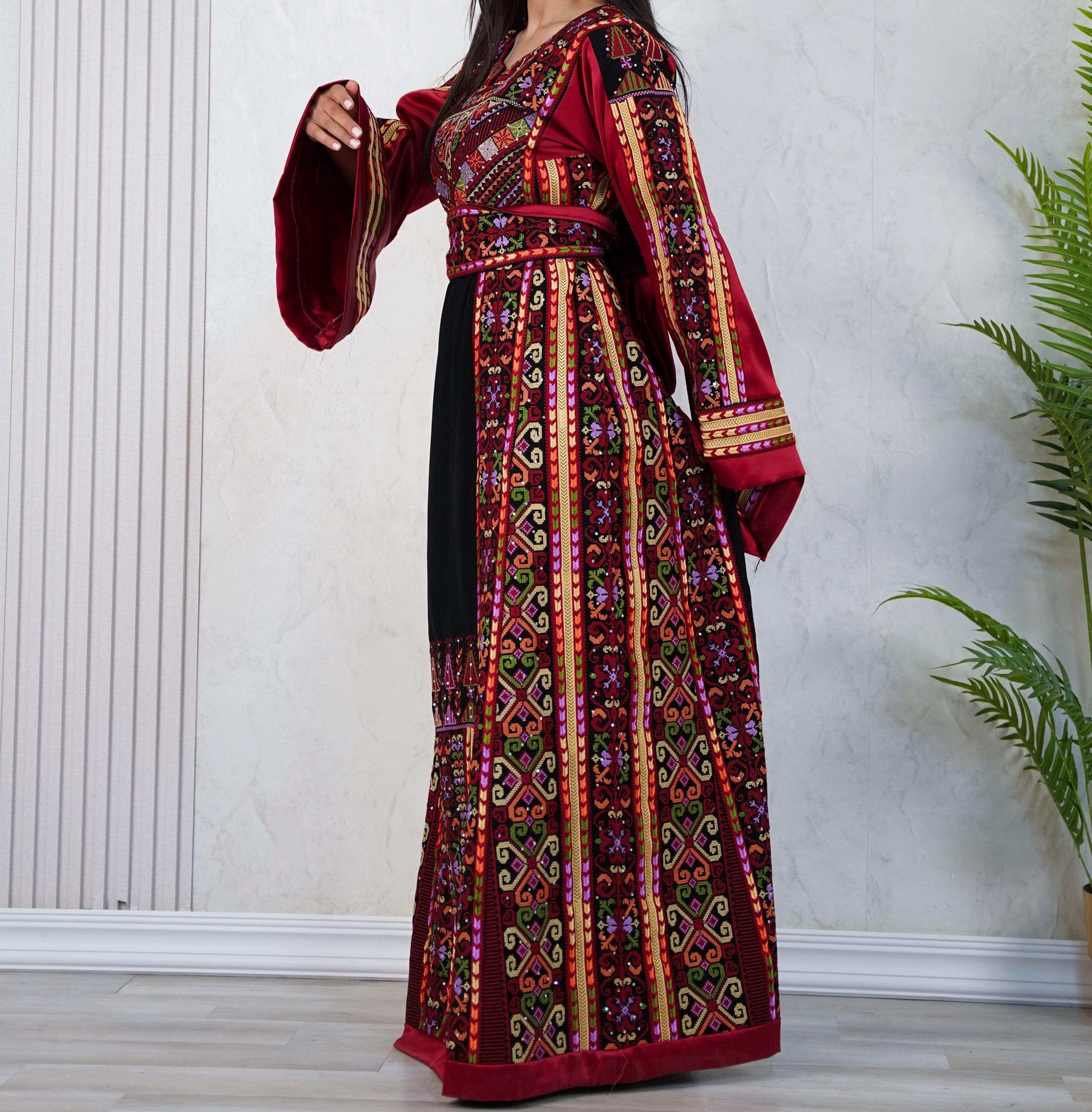Palestinian Thobe Tatreez Dress Luxury Fellahi Black and Red - image 5