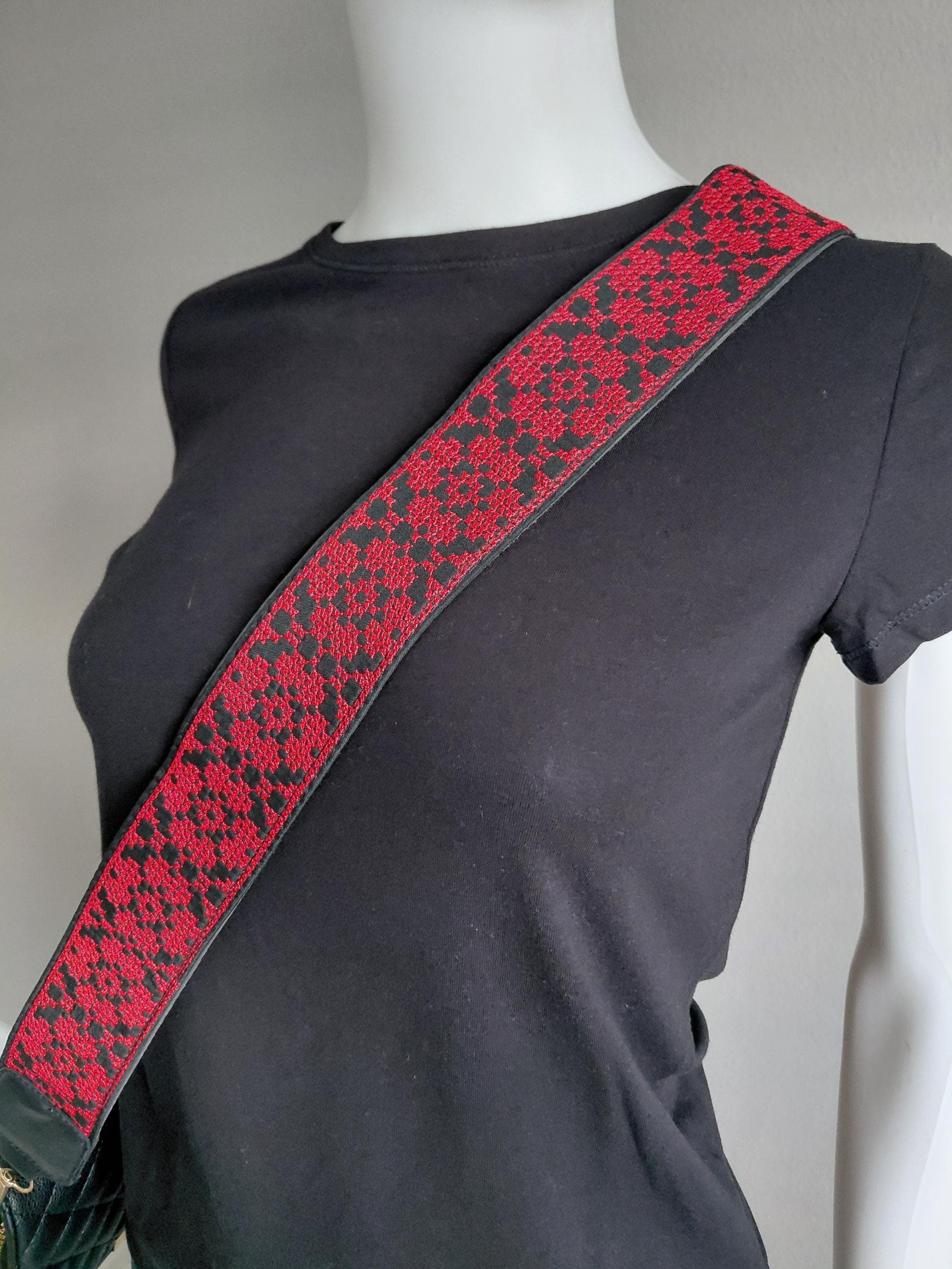 Palestinian Embroidered Tatreez Bag Belt Only Red and Black Not Printed. - image 3