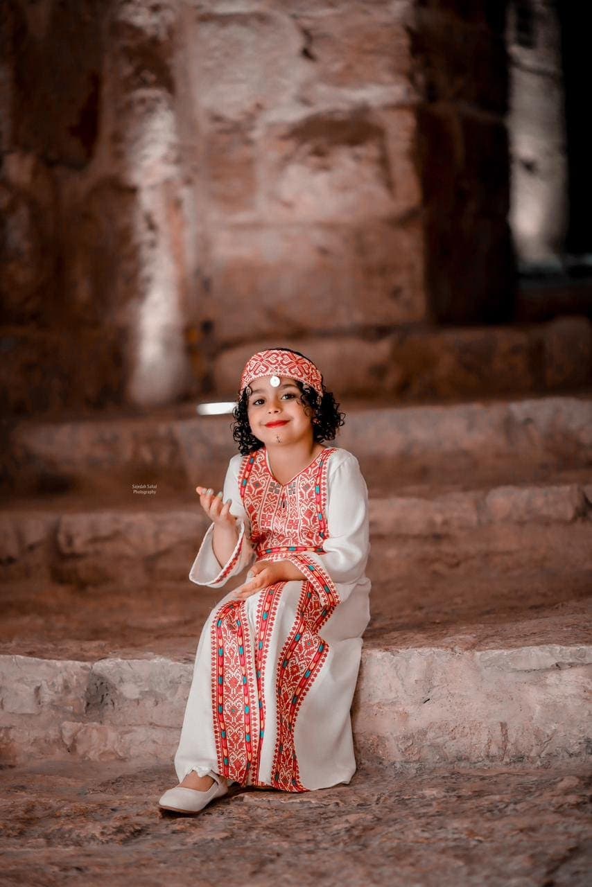 Palestinian Thobe Tatreez Little Girls Dress Embroidery White - image 3