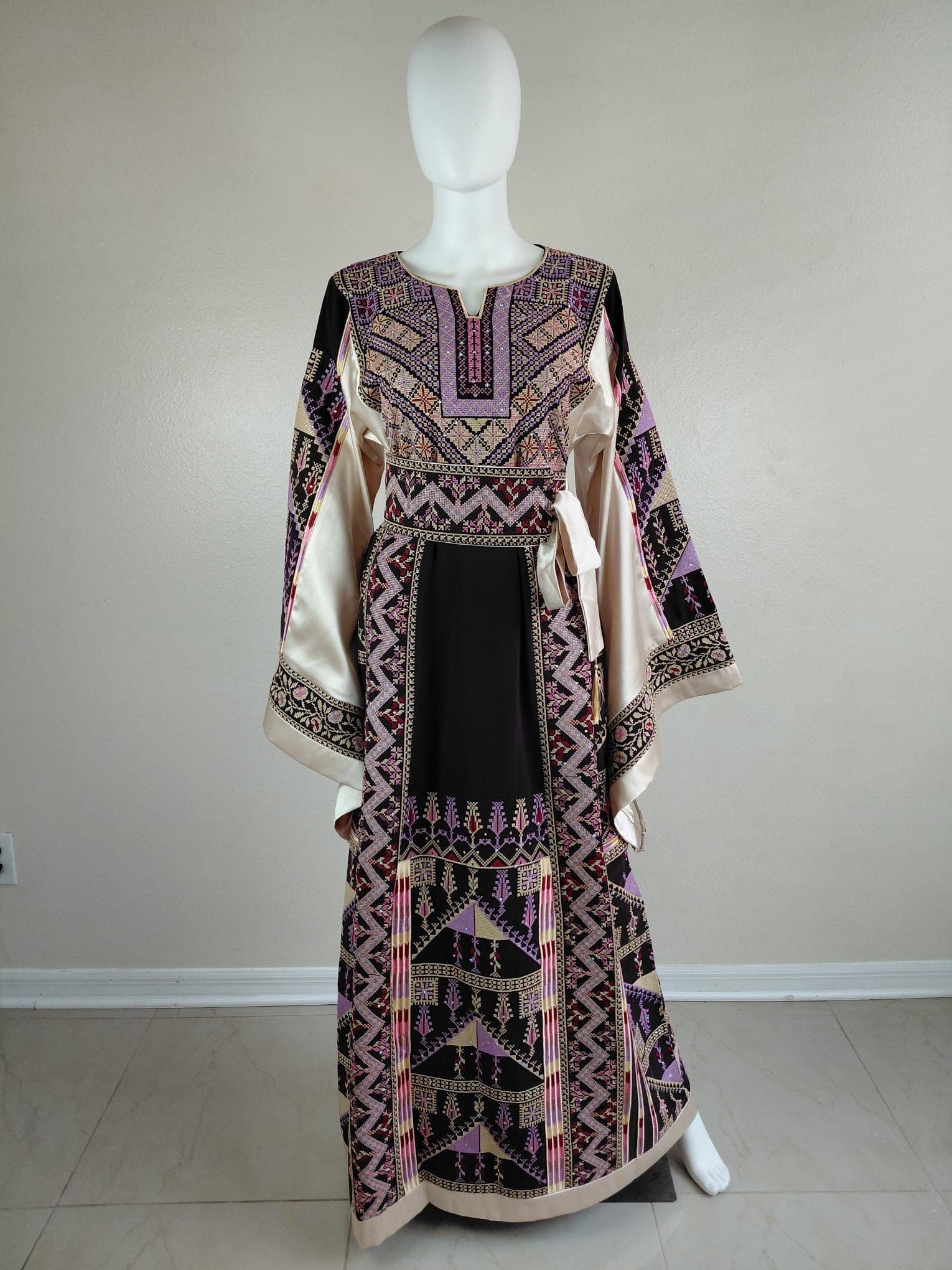 Palestinian Thobe Tatreez Dress Luxury Fellahi Purple and Golden Vs - image 4