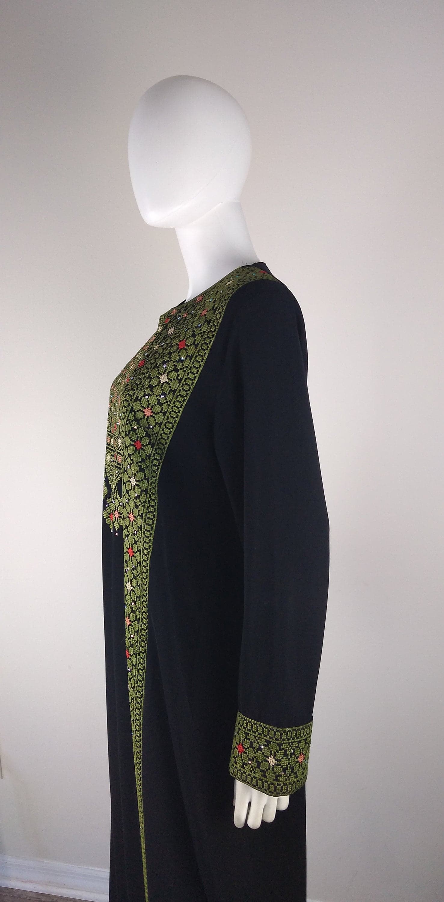 Palestinian Embroidery Thobe Thob Maxi Dress Green and Black - image 5