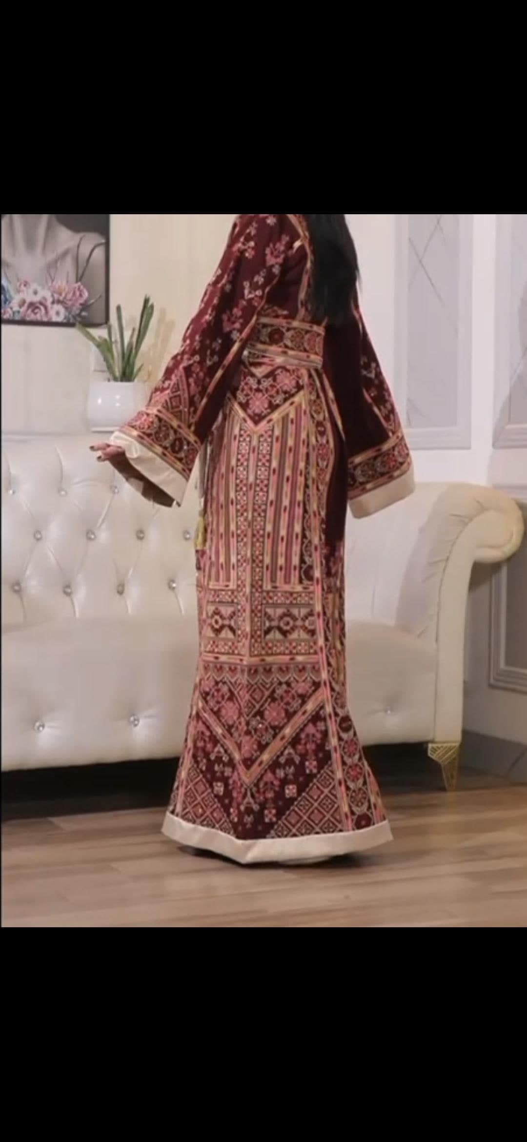 Palestinian Thobe Tatreez Dress Luxury Fellahi Burgundy. - image 3